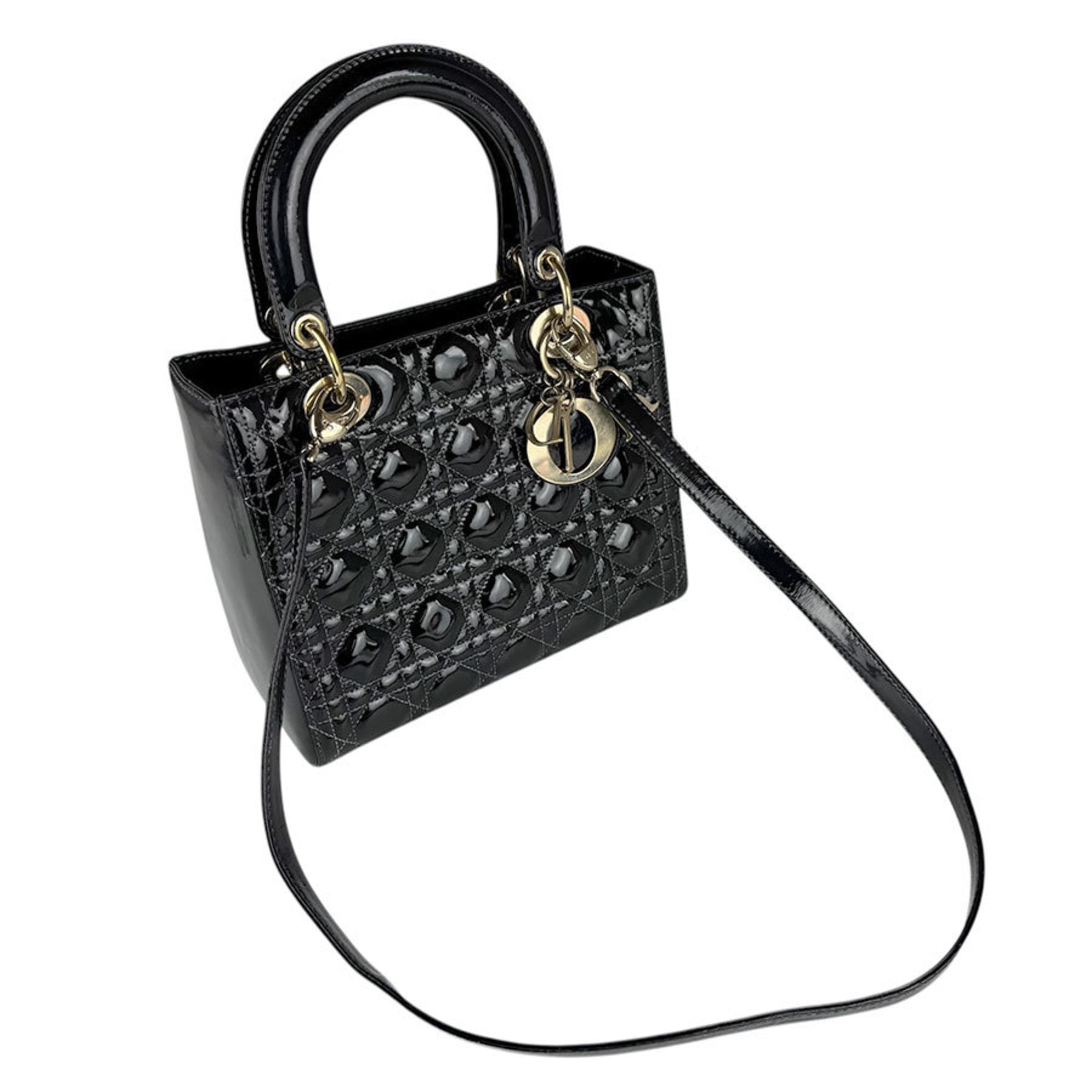 Christian Dior Black Patent Leather Handbag Shoulder Bag (Pre-Owned)