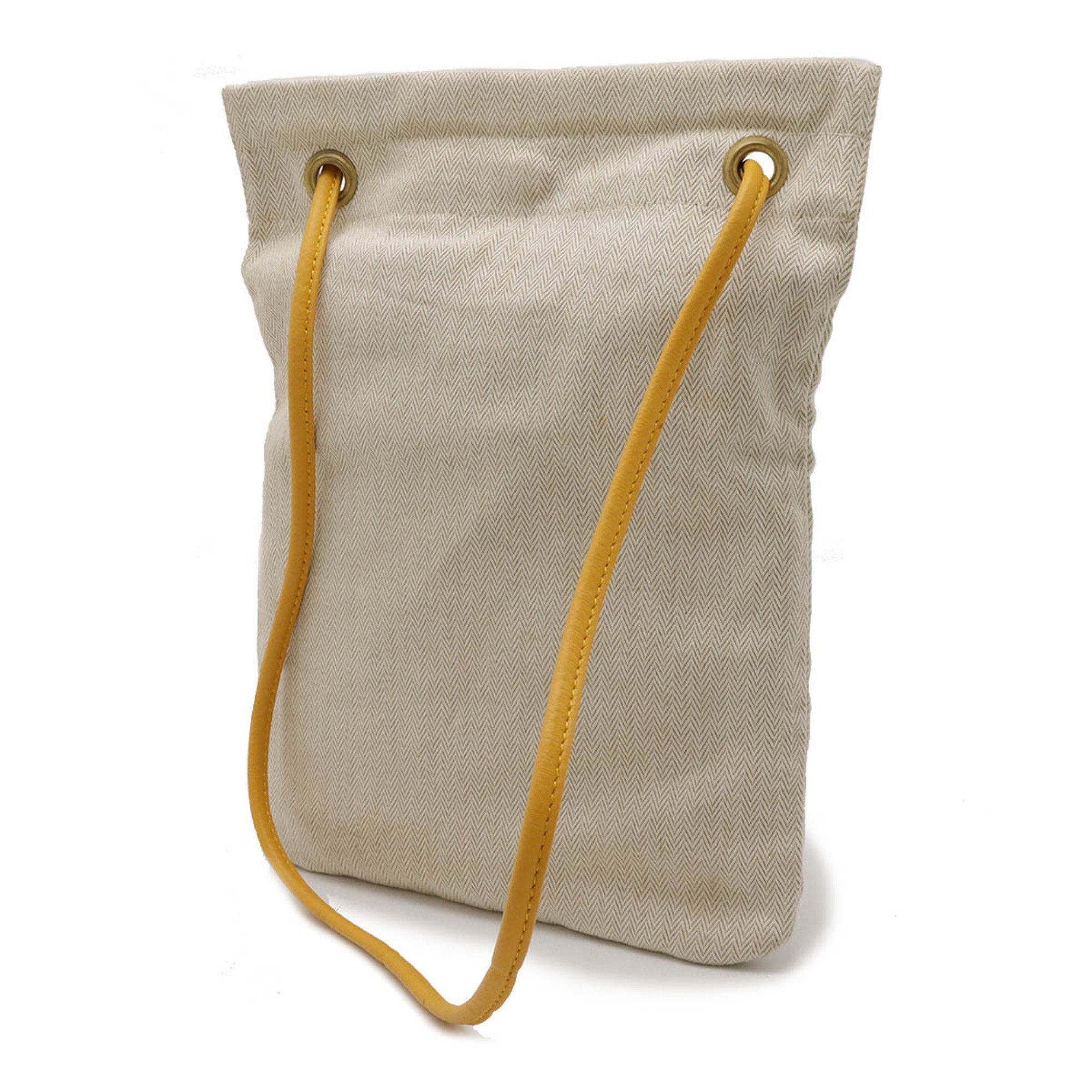 Hermes Natural Yellow Toile Chevron Leather Shoulder Bag (Pre-Owned)