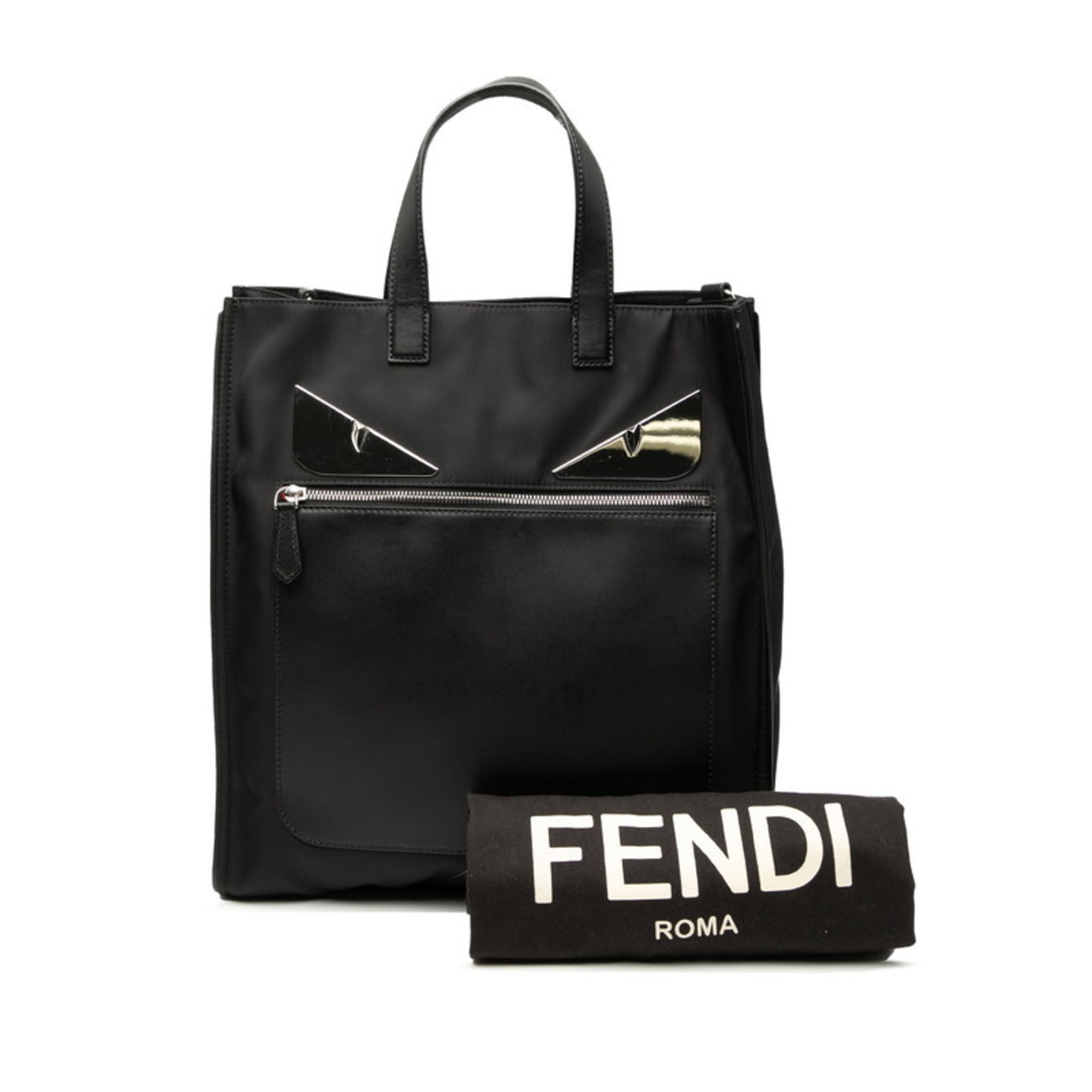 Fendi Black Nylon Leather Tote Bag (Pre-Owned)