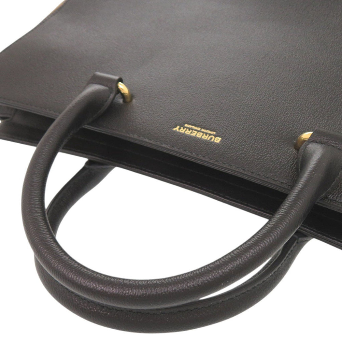 Burberry Black Leather Canvas Handbag Shoulder Bag Tote Bag (Pre-Owned)