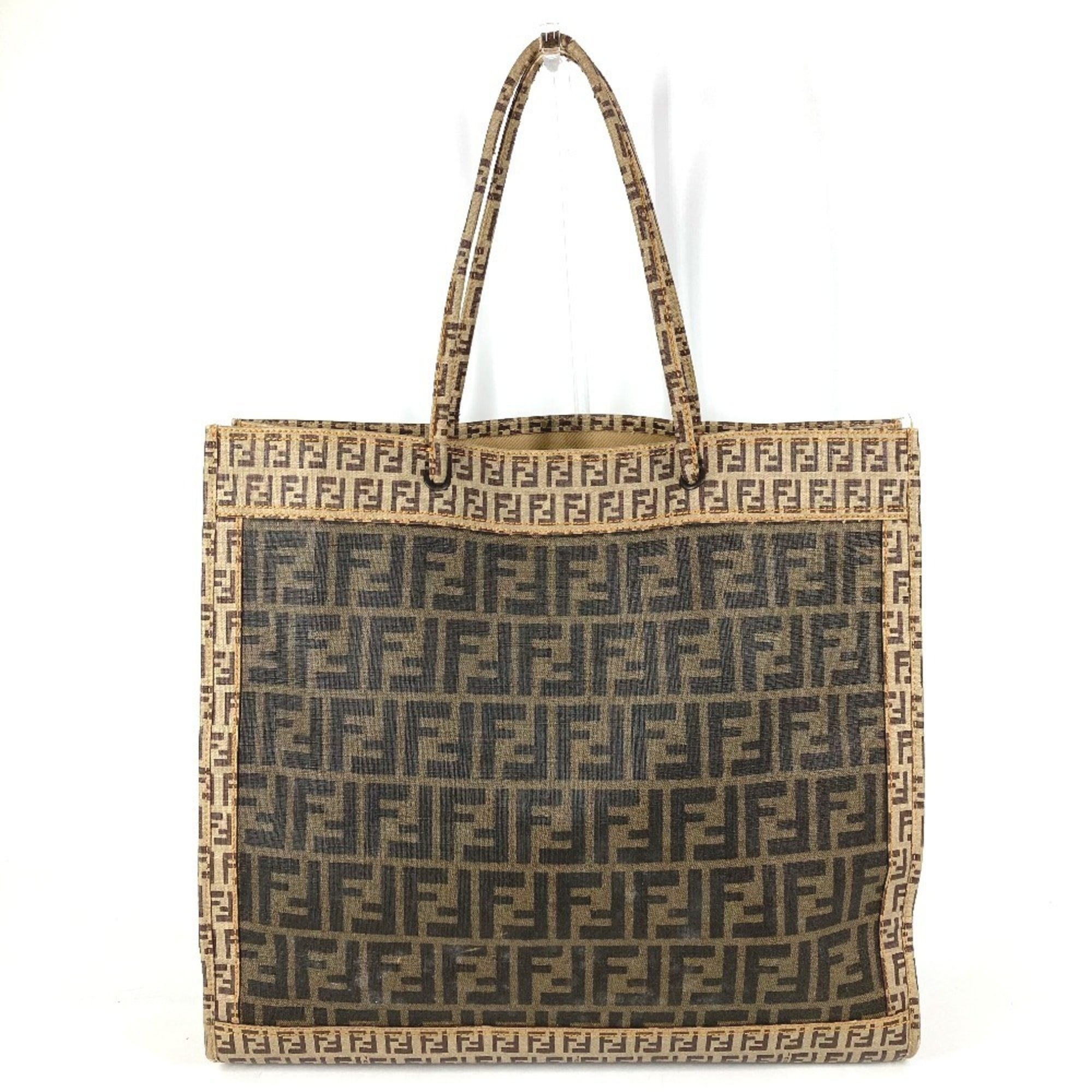 Fendi Zucca Beige Brown Coated Canvas Shoulder Bag Tote Bag (Pre-Owned)