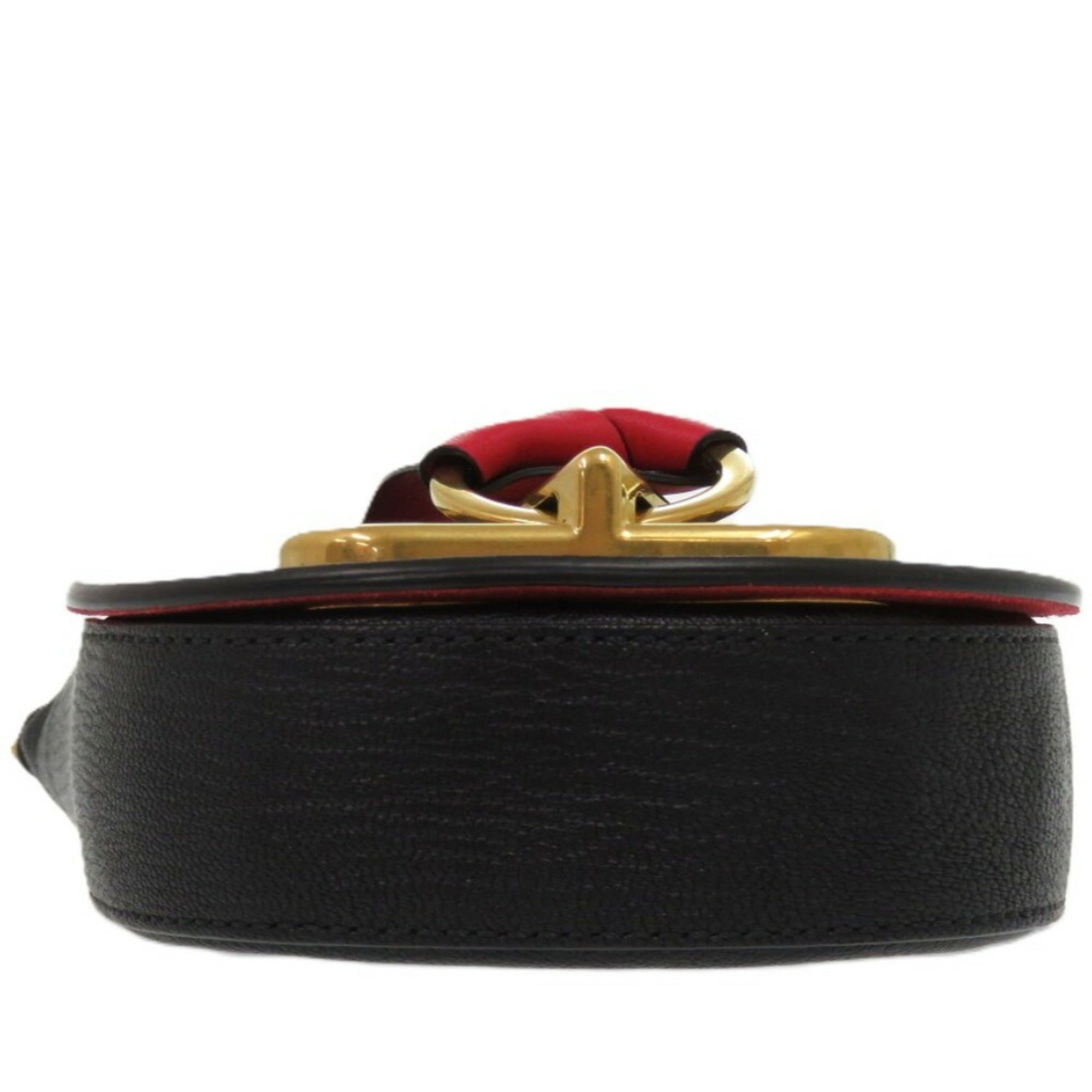 Valentino Garavani Black Red Color Leather Shoulder Bag (Pre-Owned)