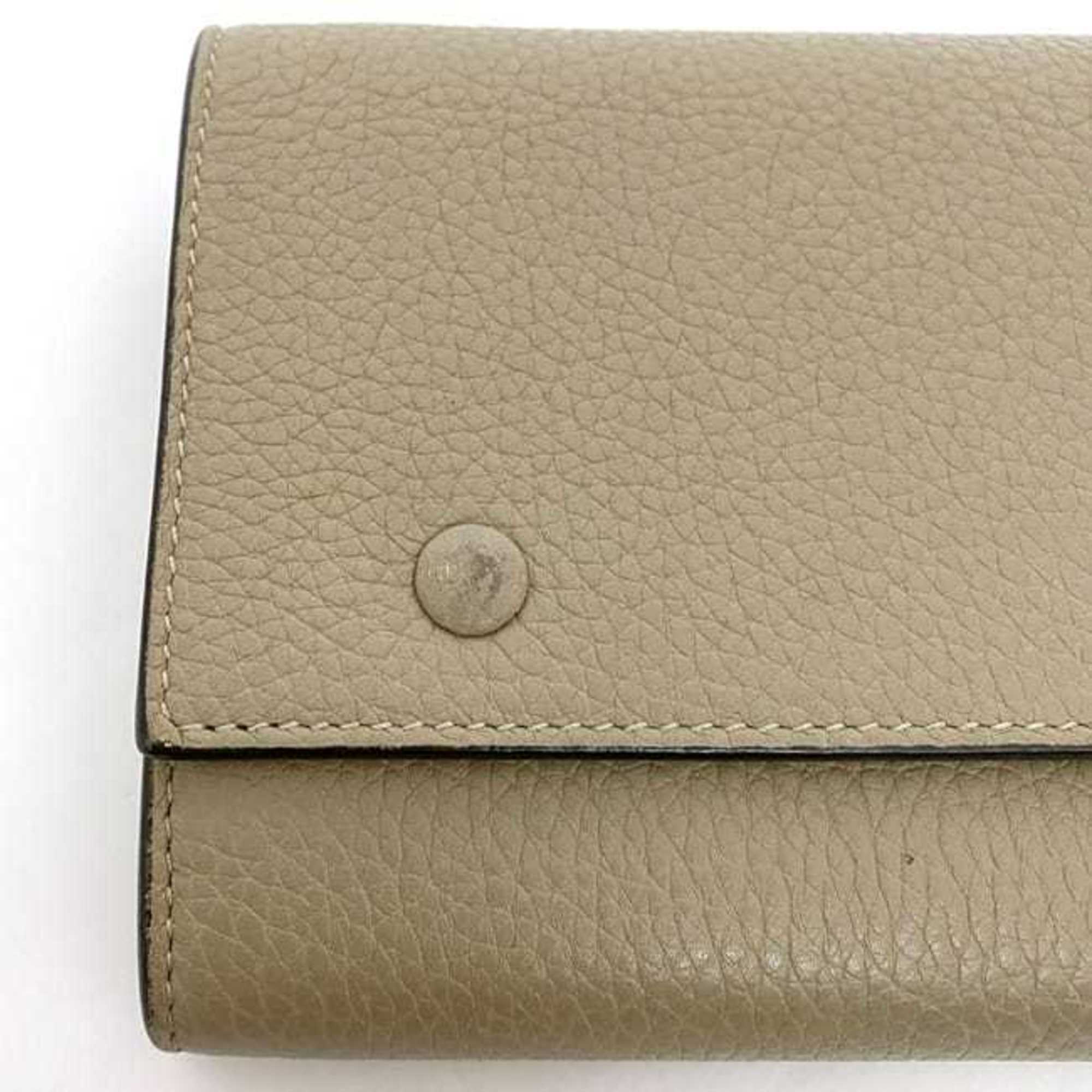 Celine Beige Red Color Leather Long Wallet (Bi-Fold) (Pre-Owned)