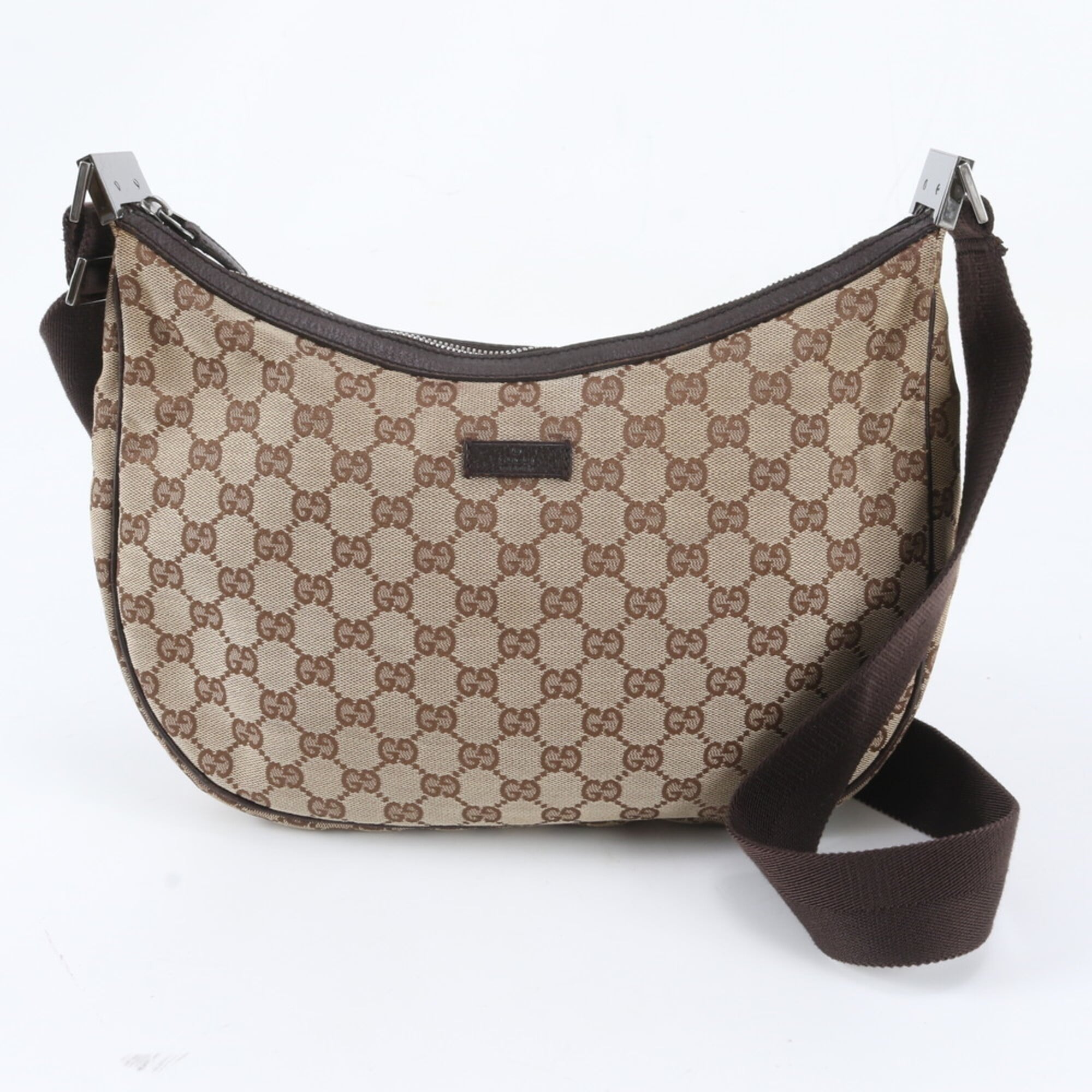 Gucci Beige Dark Brown Leather Canvas Messenger Bag Shoulder Bag (Pre-Owned)
