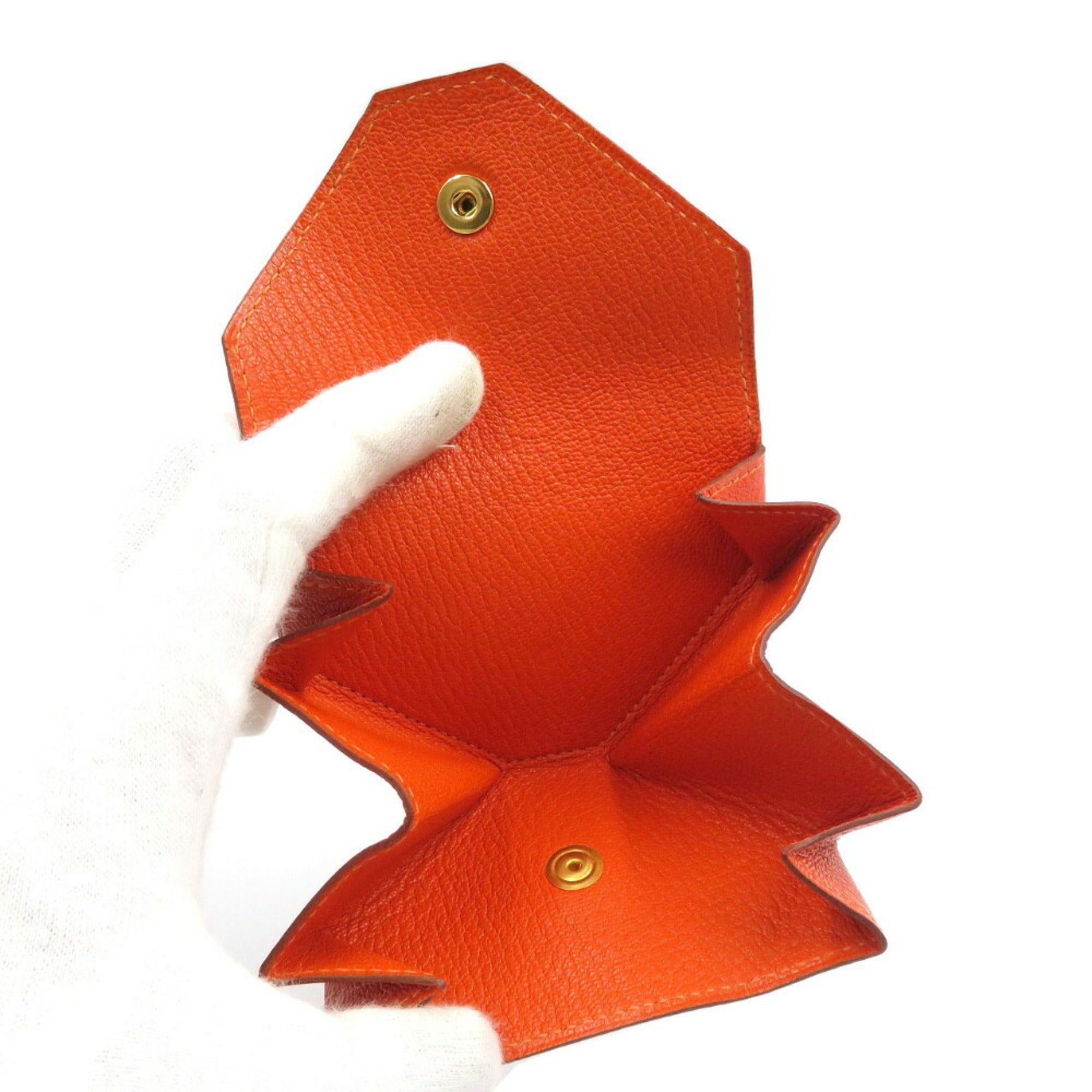 Hermes Orange Red Color Chevre Leather Coin Purse/Coin Case (Pre-Owned)