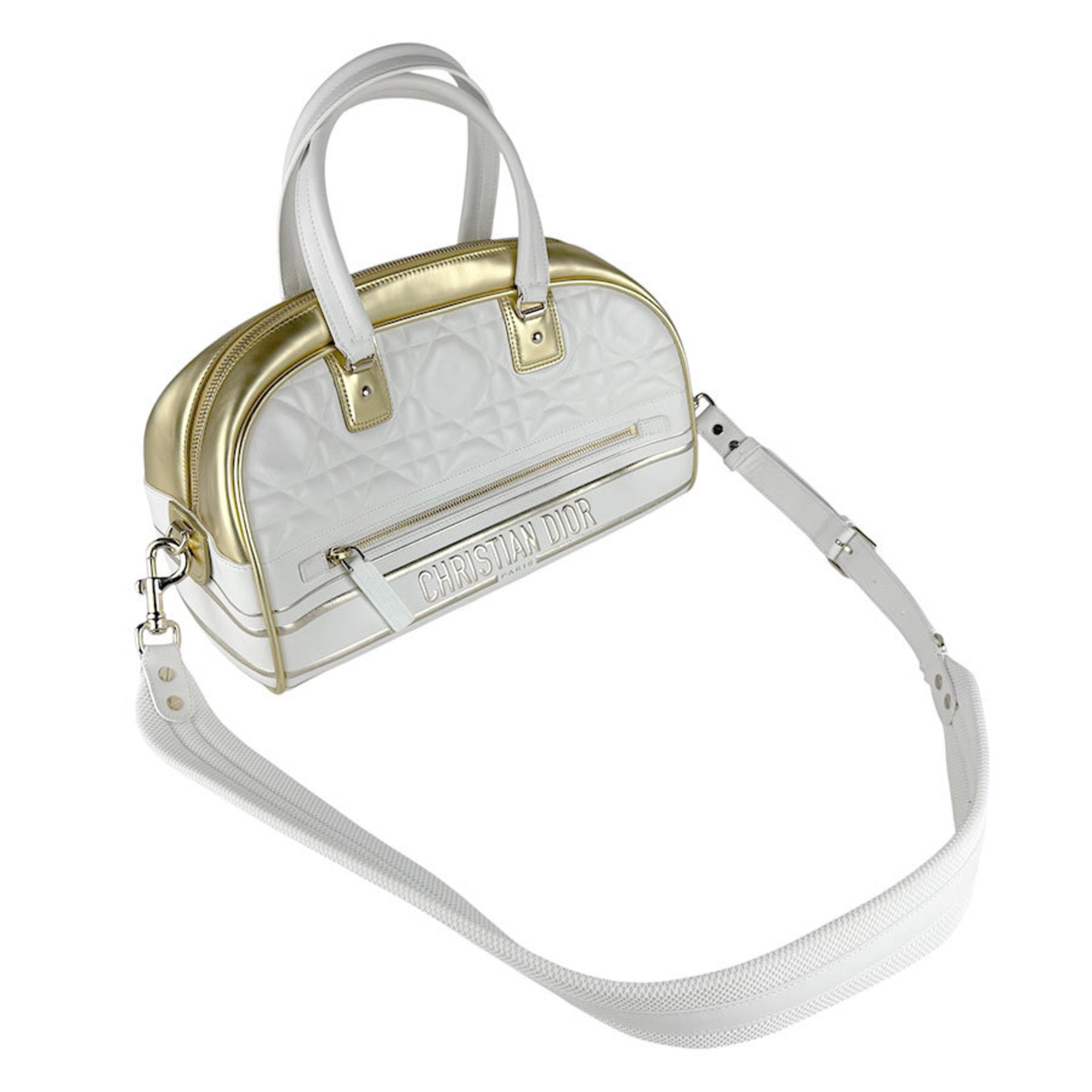 Christian Dior Gold White Leather Handbag Shoulder Bag (Pre-Owned)