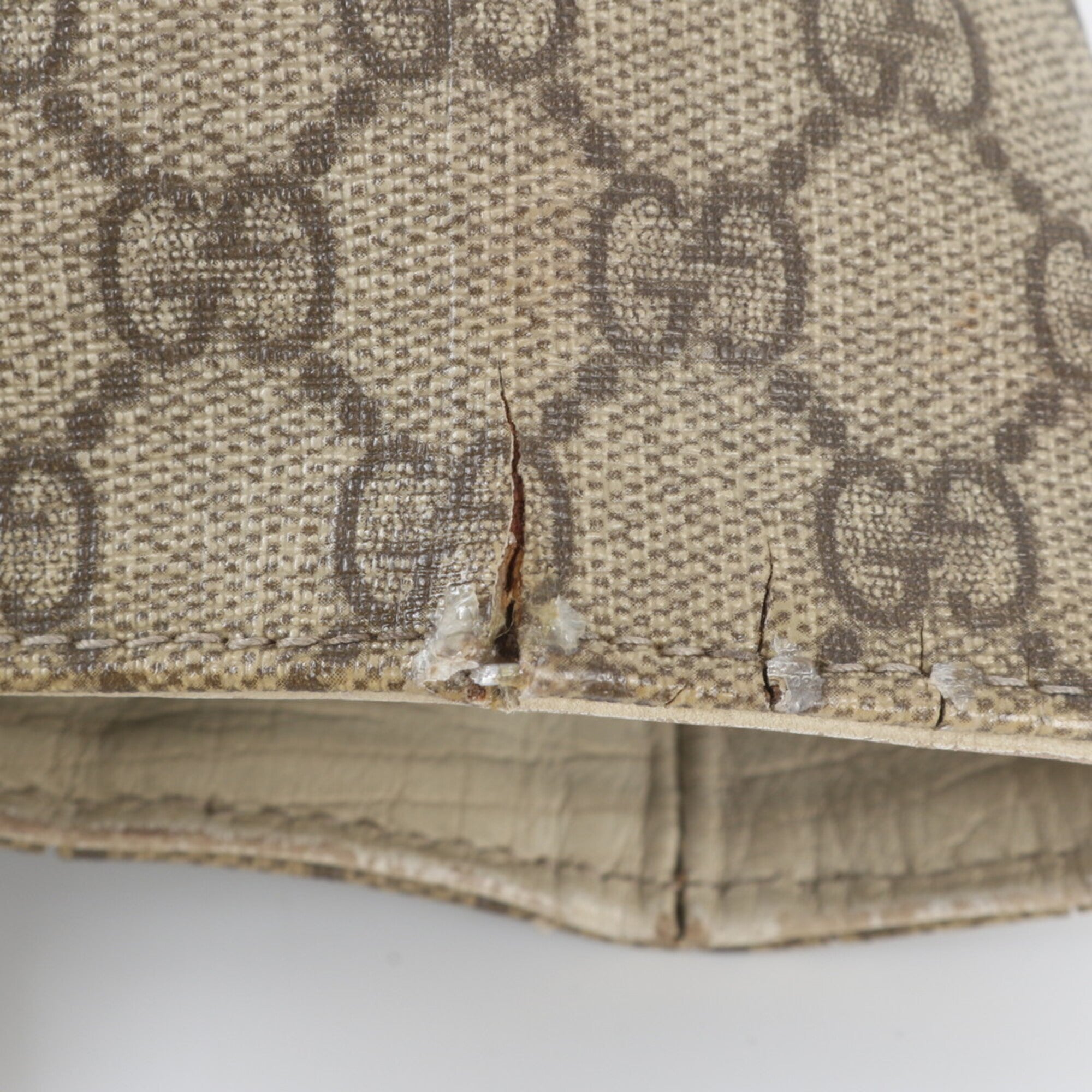 Gucci Beige Leather Coated Canvas Handbag Shoulder Bag Tote Bag (Pre-Owned)