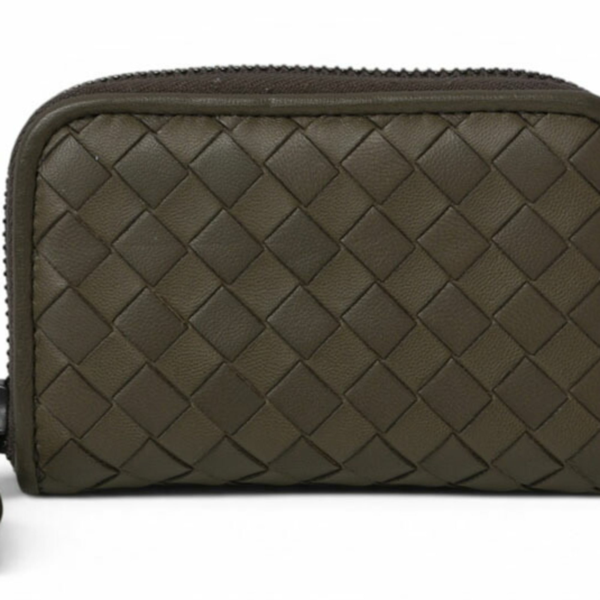 Bottega Veneta Intrecciato Gray Khaki Coin Purse/Coin Case (Pre-Owned)