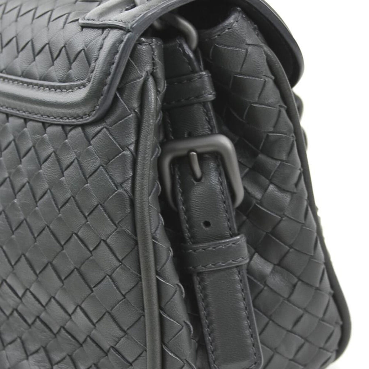 Bottega Veneta Charcoal Gray Leather Shoulder Bag (Pre-Owned)