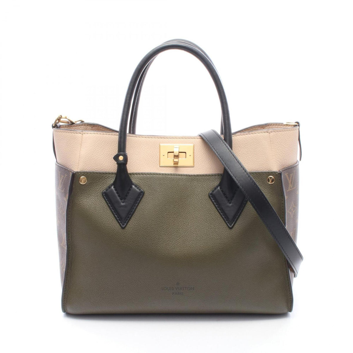 Louis Vuitton Brown Ivory Khaki Pvc Coated Canvas Leather Handbag (Pre-Owned)