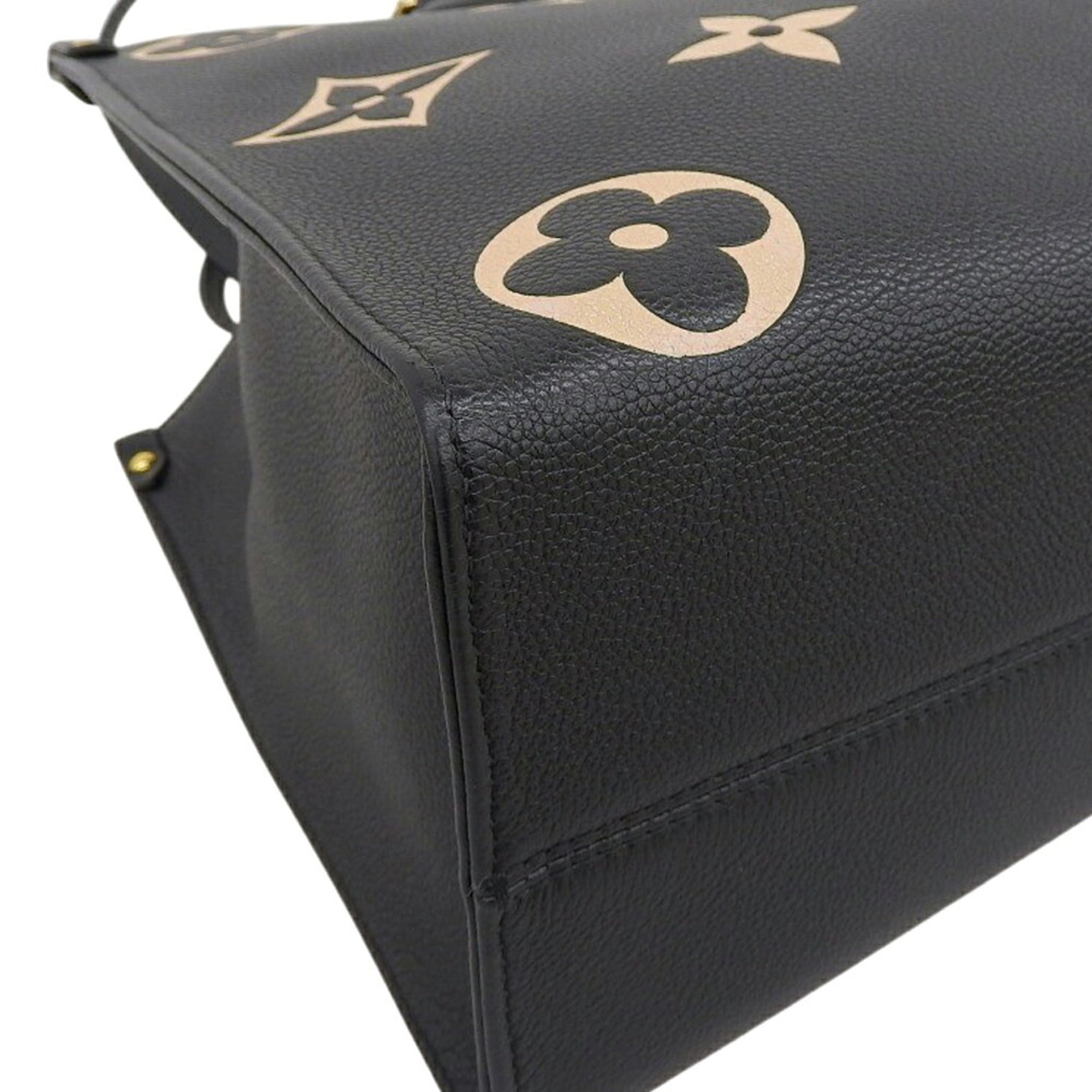 Louis Vuitton Beige Black Leather Tote Bag (Pre-Owned)