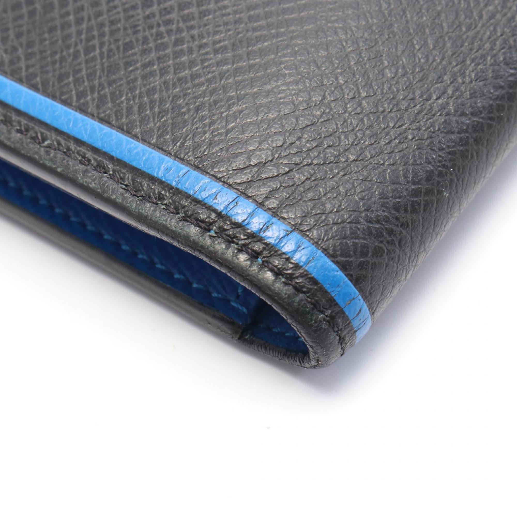 Louis Vuitton Black Blue Taiga Leather Leather Long Wallet (Bi-Fold) (Pre-Owned)