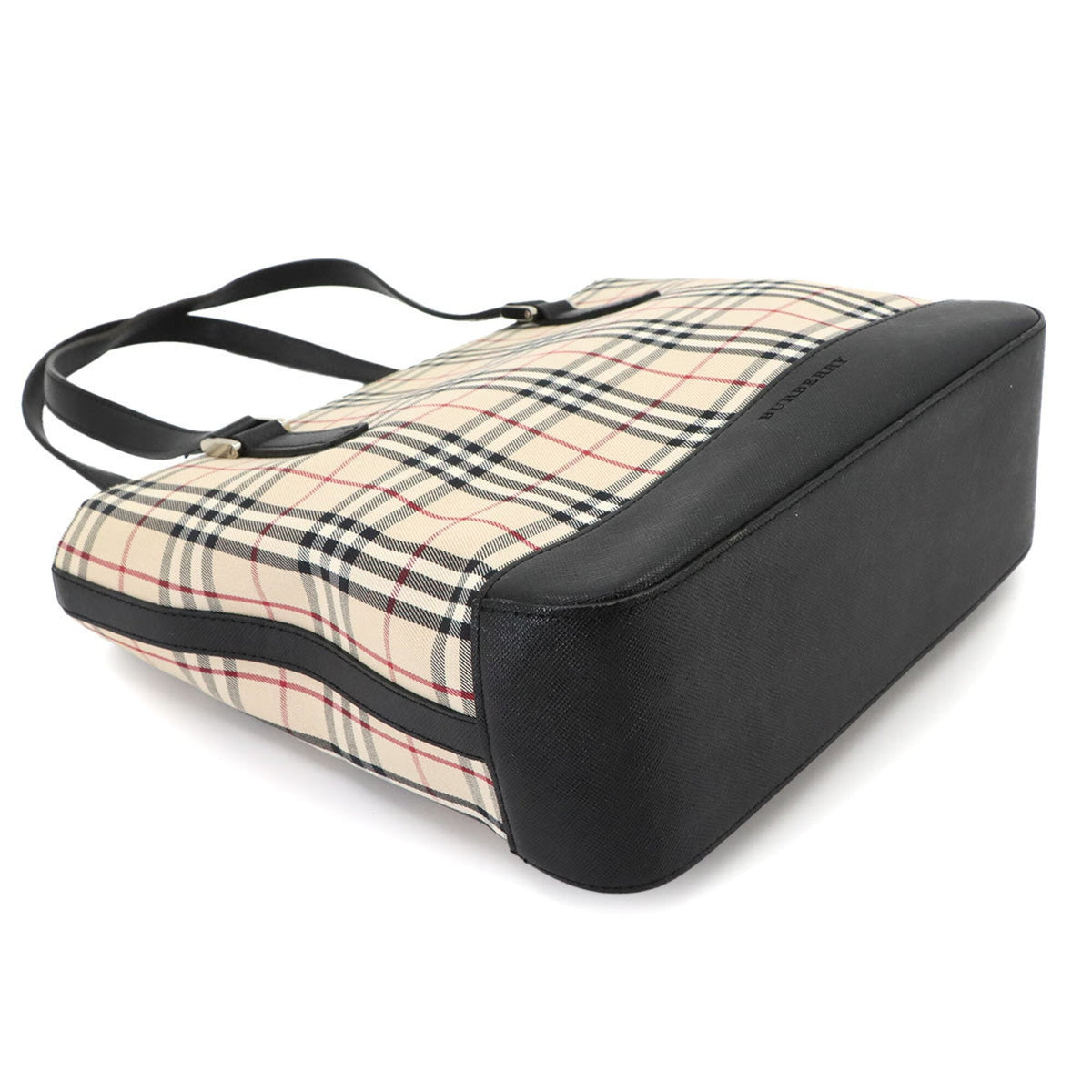 Burberry Beige Black Canvas Leather Handbag Tote Bag (Pre-Owned)