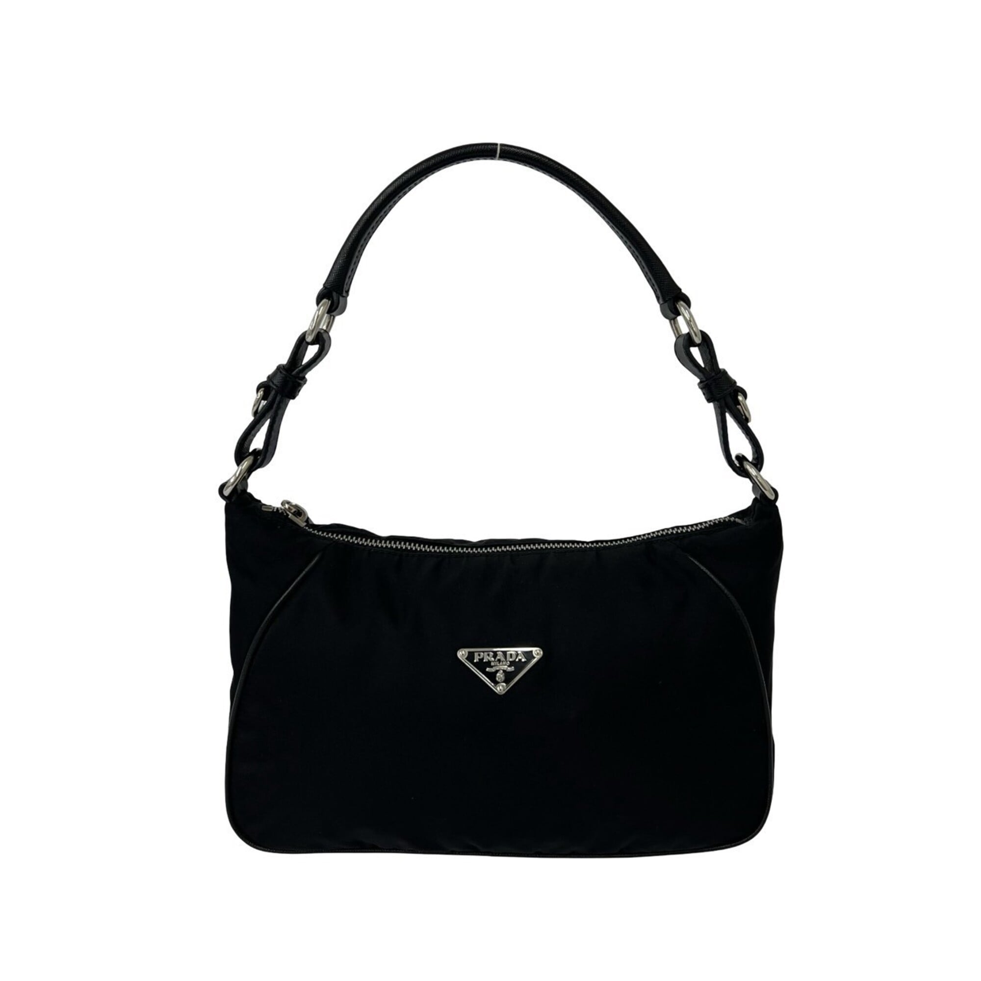 Prada Black Nylon Leather Handbag Shoulder Bag (Pre-Owned)