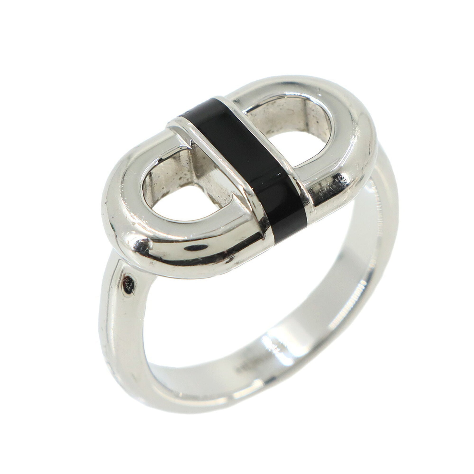 Hermes Silver Black Lacquer Metal Stainless Steel Band Ring (Pre-Owned)