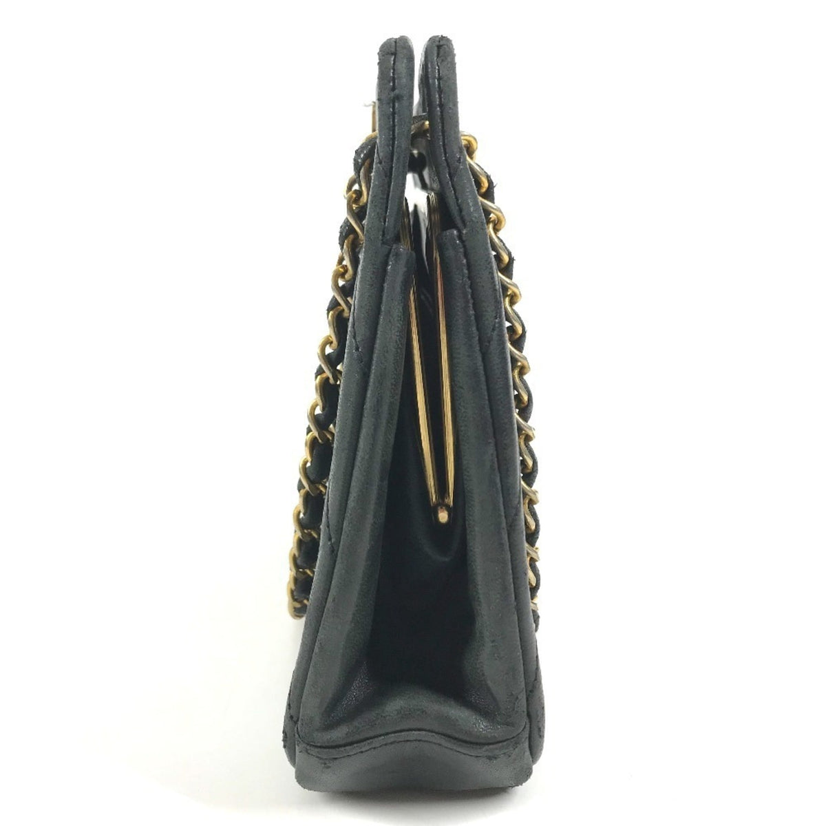 Chanel Black Gold Leather Handbag Shoulder Bag (Pre-Owned)