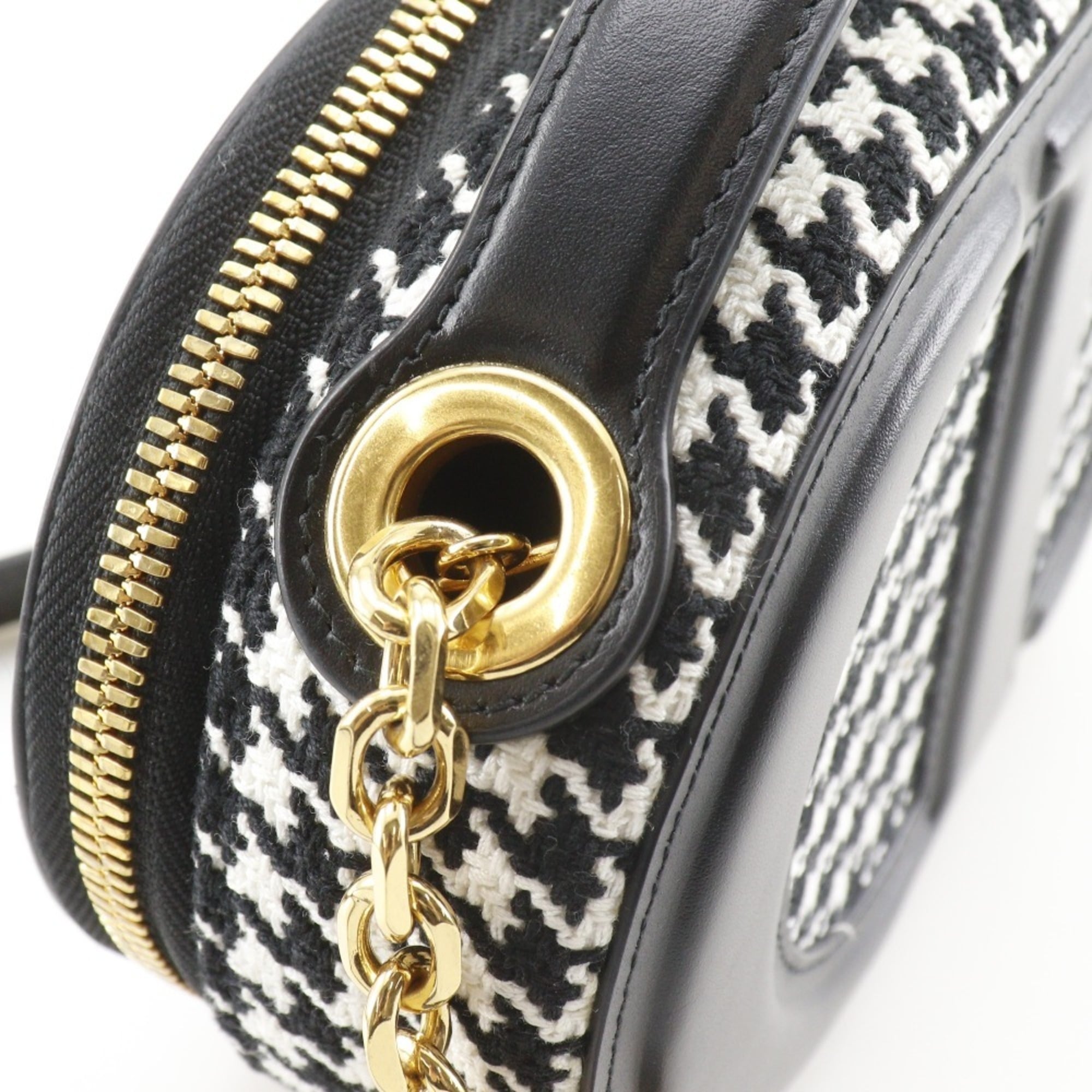 Christian Dior Black White Canvas Leather Shoulder Bag (Pre-Owned)