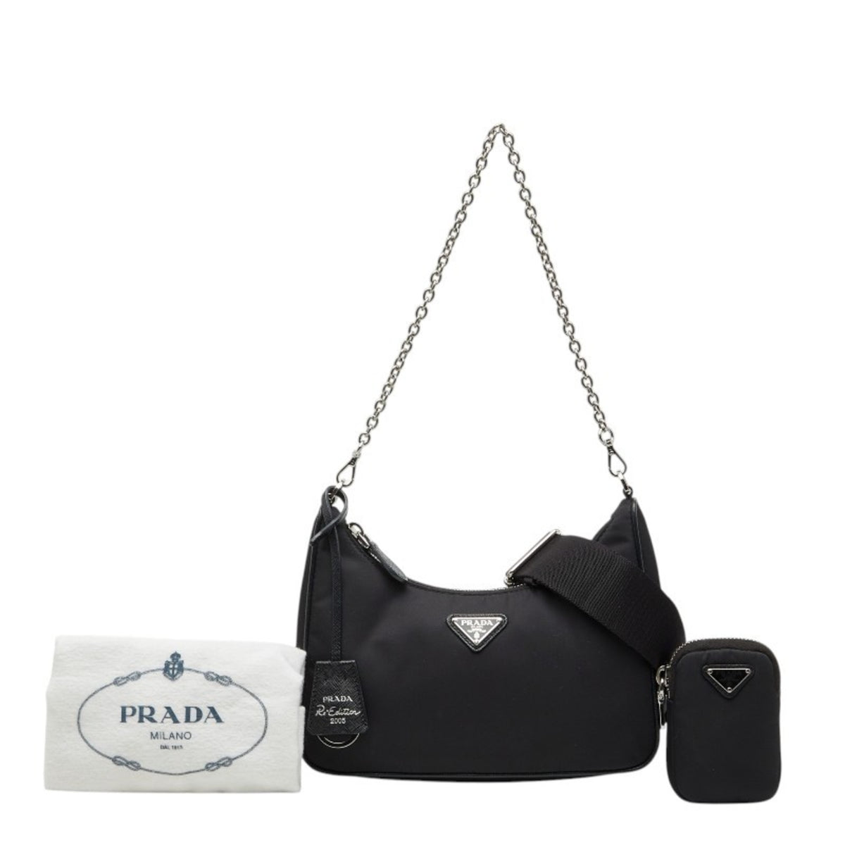 Prada Black Nylon Leather Handbag Shoulder Bag (Pre-Owned)