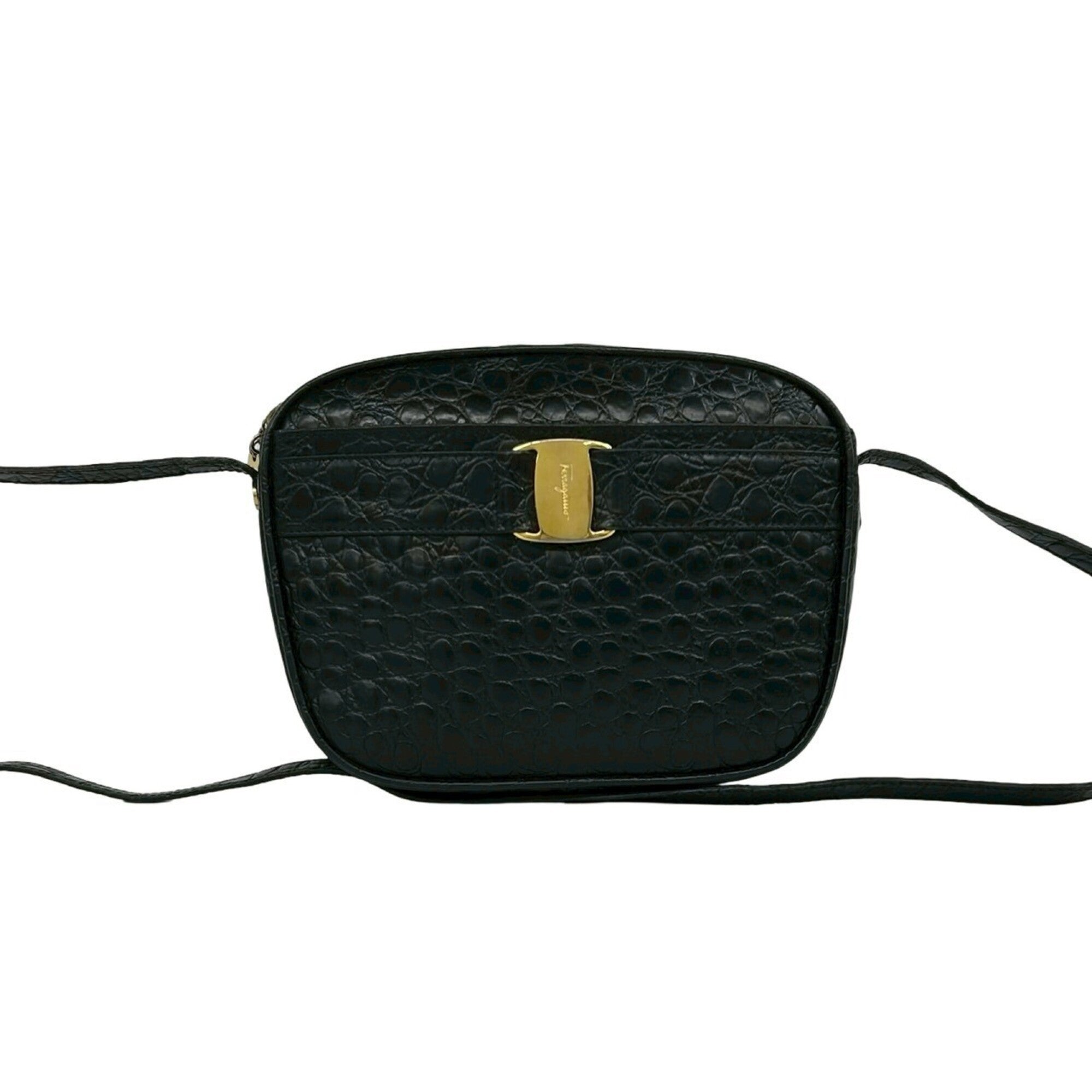 Salvatore Ferragamo Black Leather Pochette Shoulder Bag (Pre-Owned)