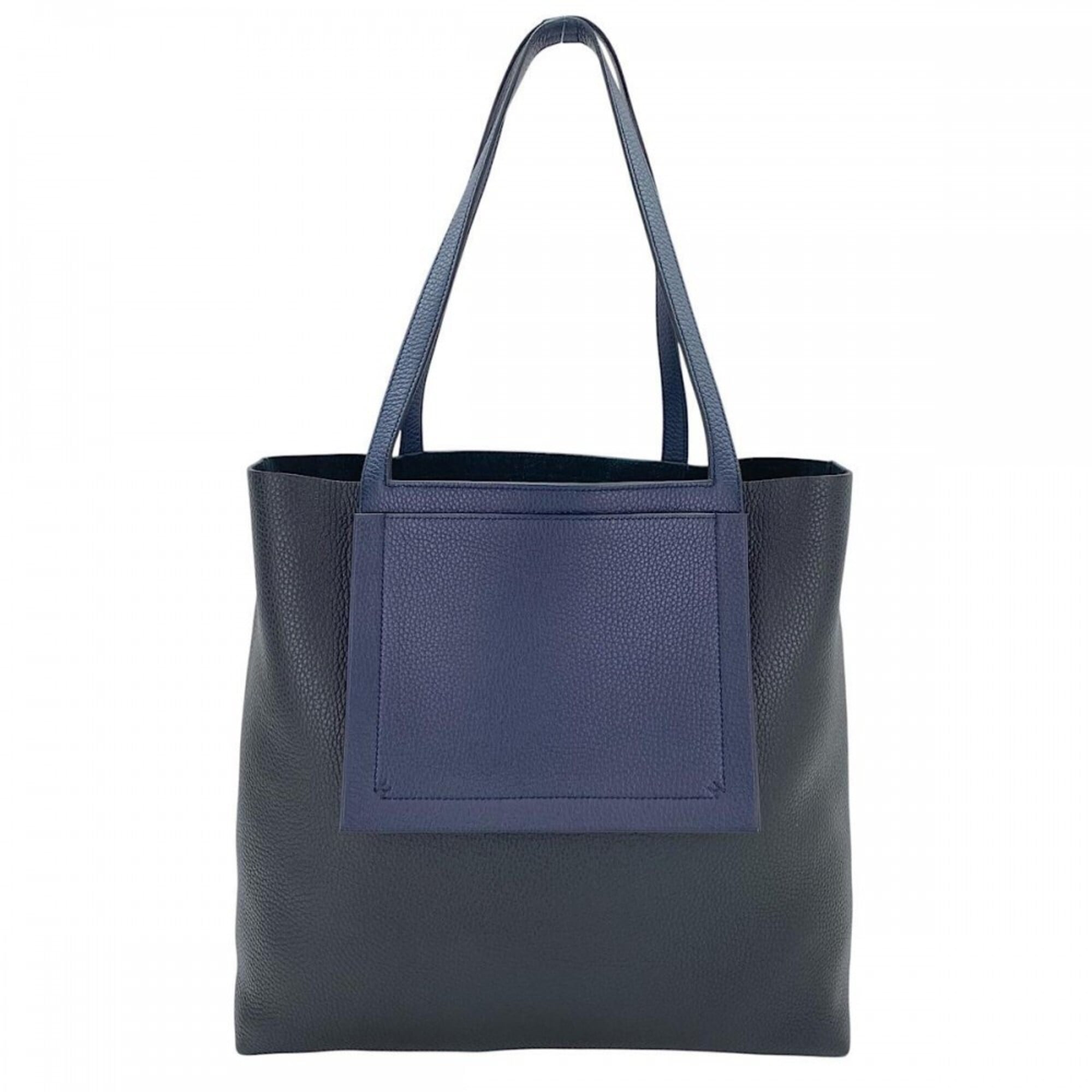 Hermes Black Navy Leather Handbag Tote Bag (Pre-Owned)