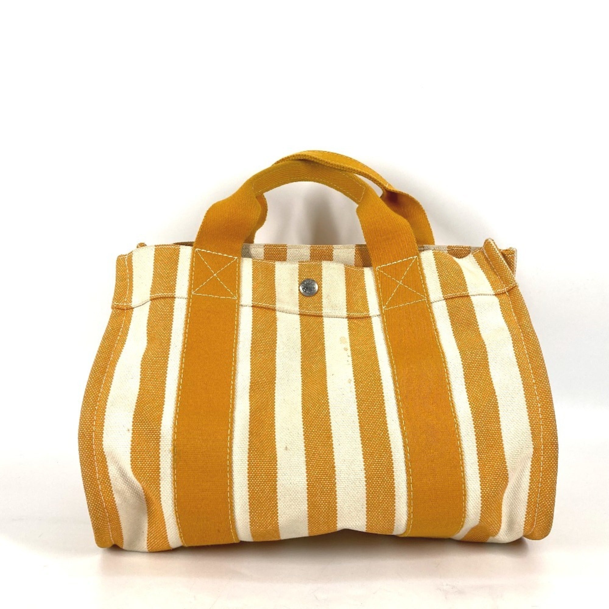 Hermes Orange White Canvas Handbag Tote Bag (Pre-Owned)