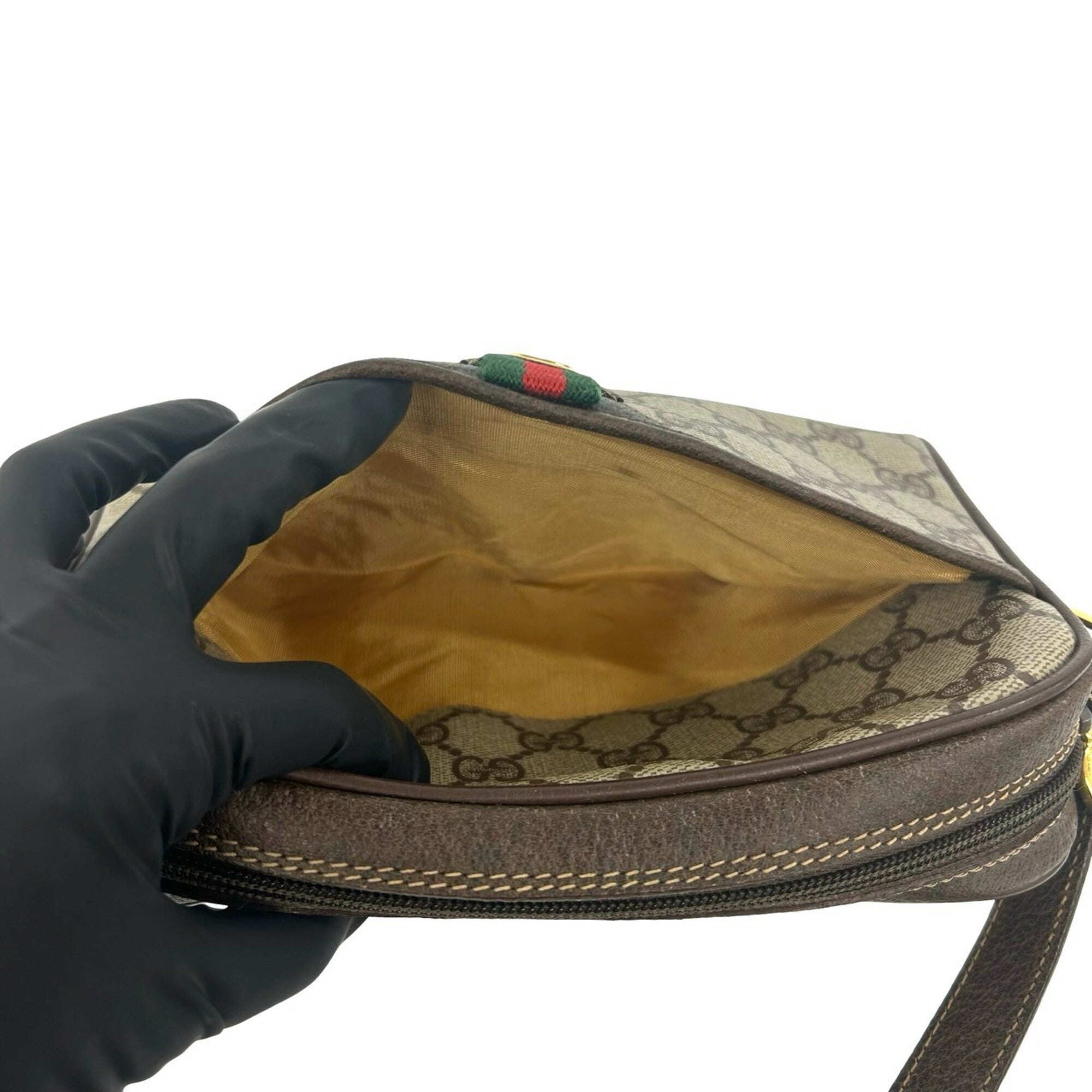 Gucci Brown Green Red Color Leather Pvc Shoulder Bag (Pre-Owned)