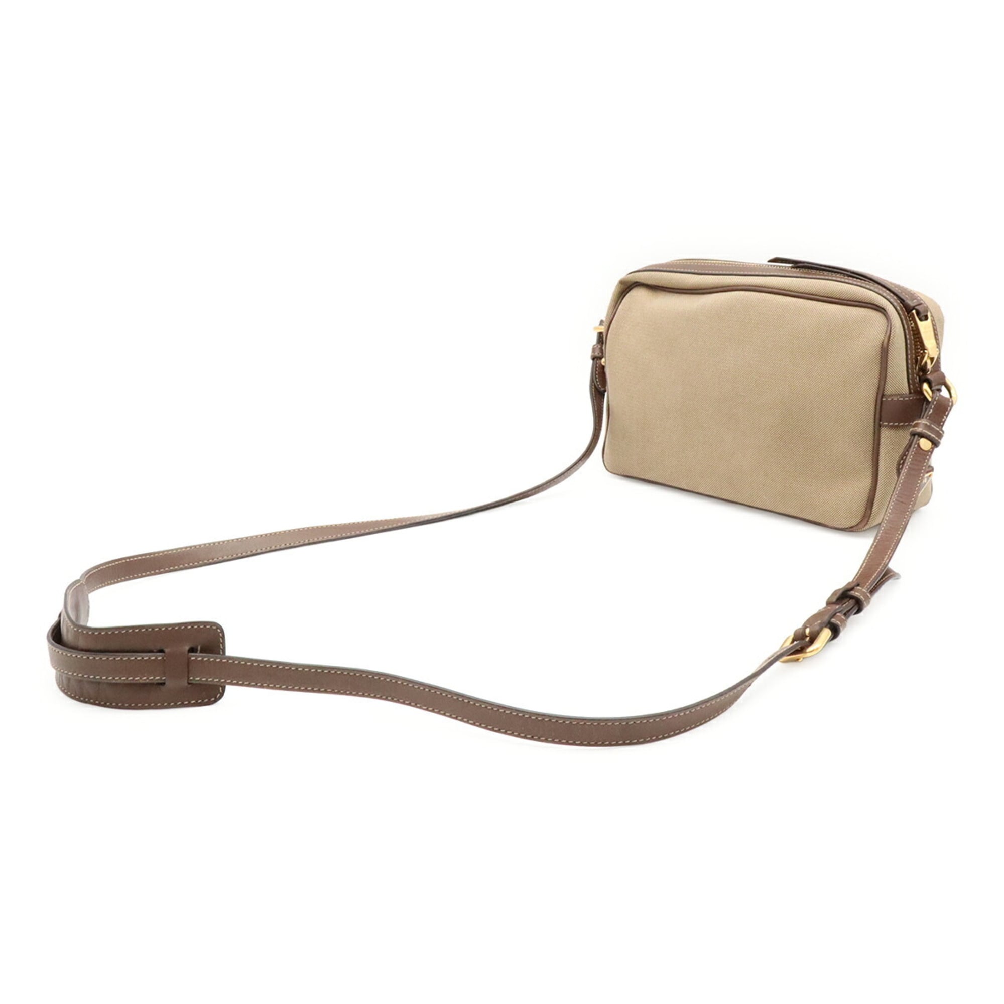 Prada Beige Brown Canvas Leather Pochette Shoulder Bag (Pre-Owned)