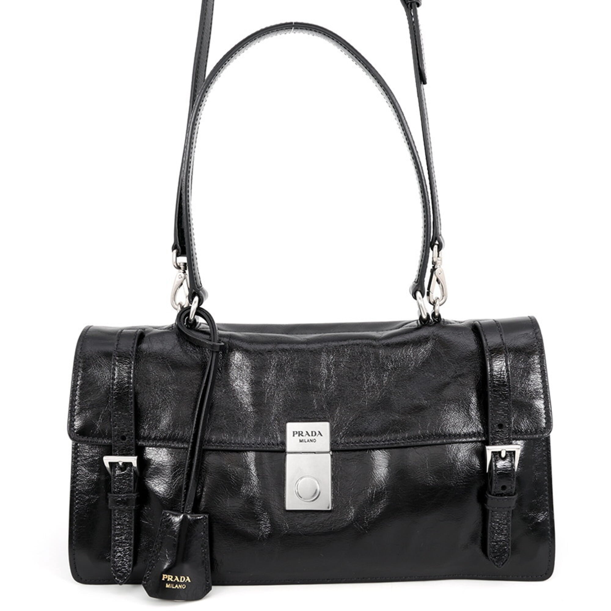 Prada Black Leather Handbag Shoulder Bag (Pre-Owned)