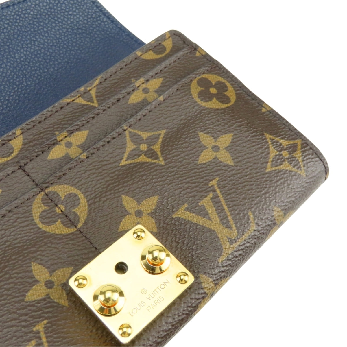 Louis Vuitton Brown Monogram Navy Blue Monogram Leather Long Wallet (Bi-Fold) (Pre-Owned)
