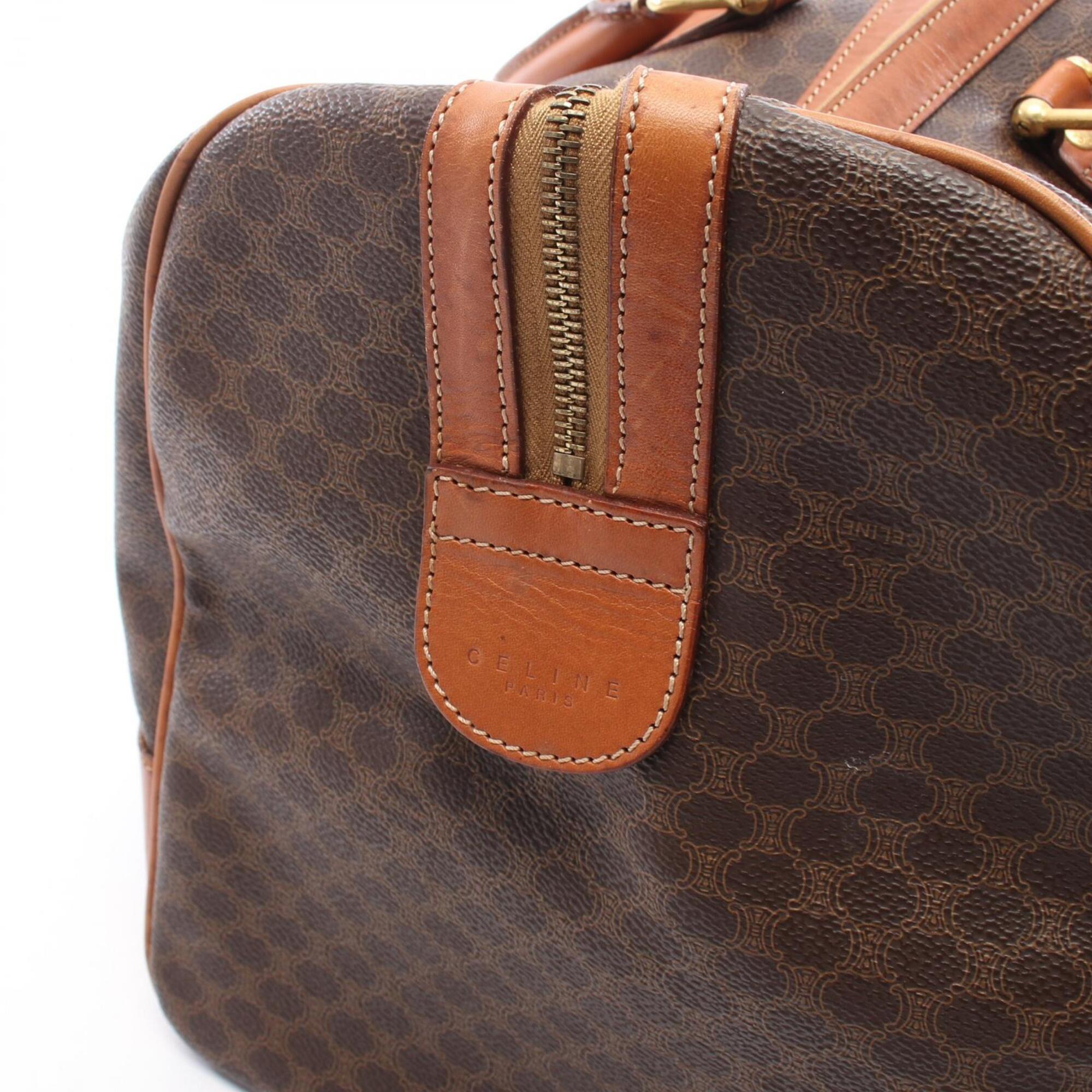 Celine Brown Coated Canvas Pvc Leather Boston Bag Handbag (Pre-Owned)