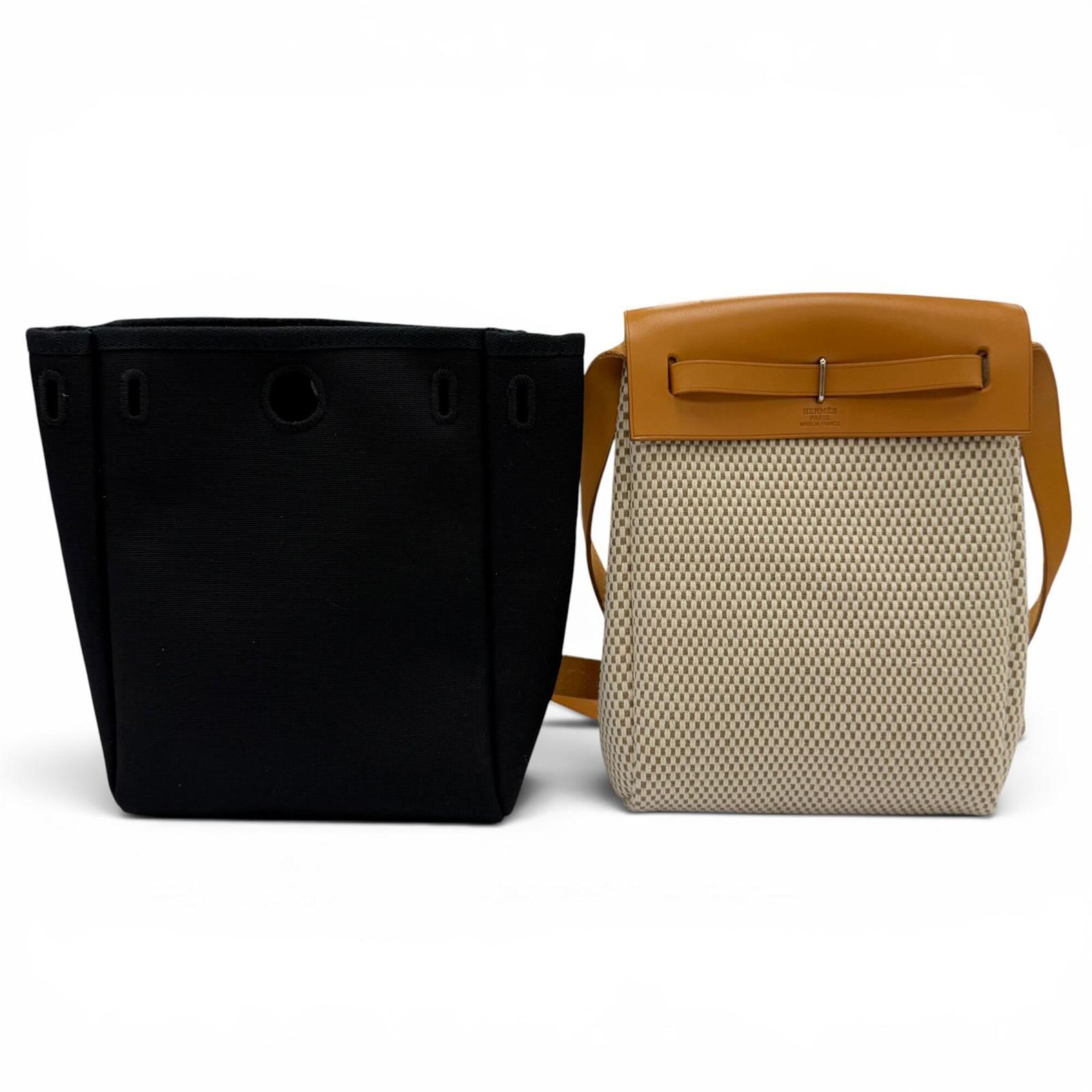 Hermes Beige Black Natural Leather Shoulder Bag (Pre-Owned)