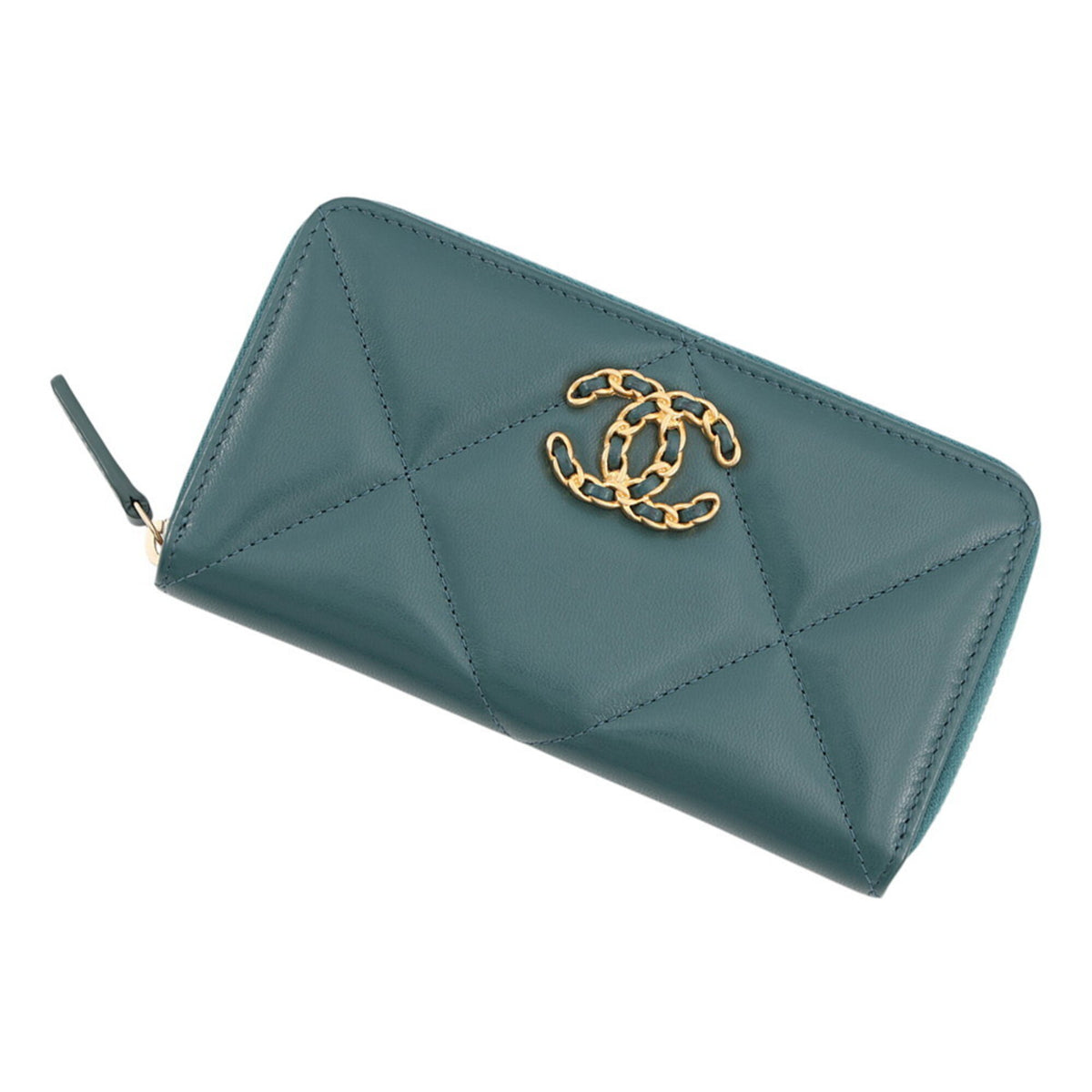 Chanel Dark Green Leather Long Wallet (Bi-Fold) (Pre-Owned)