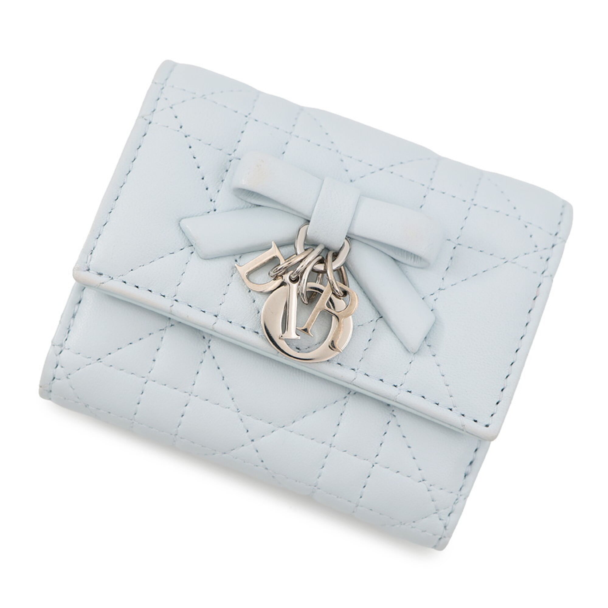 Christian Dior Light Blue Leather Wallet (Tri-Fold) (Pre-Owned)