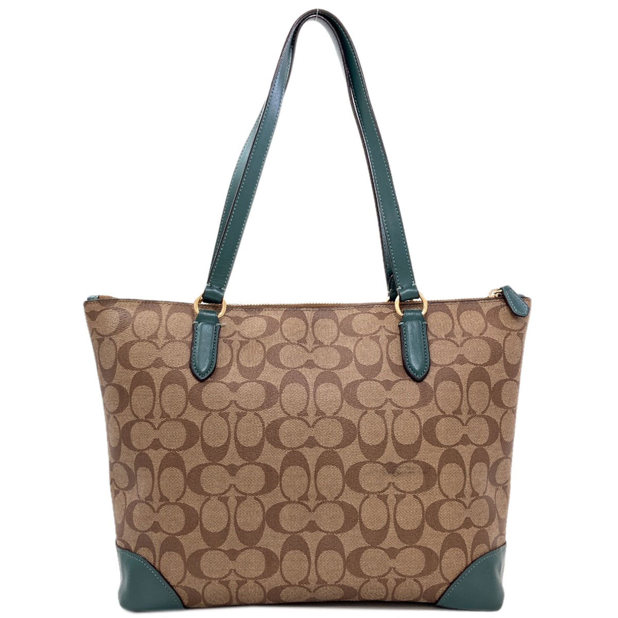 Coach Brown Green Leather Tote Bag (Pre-Owned)