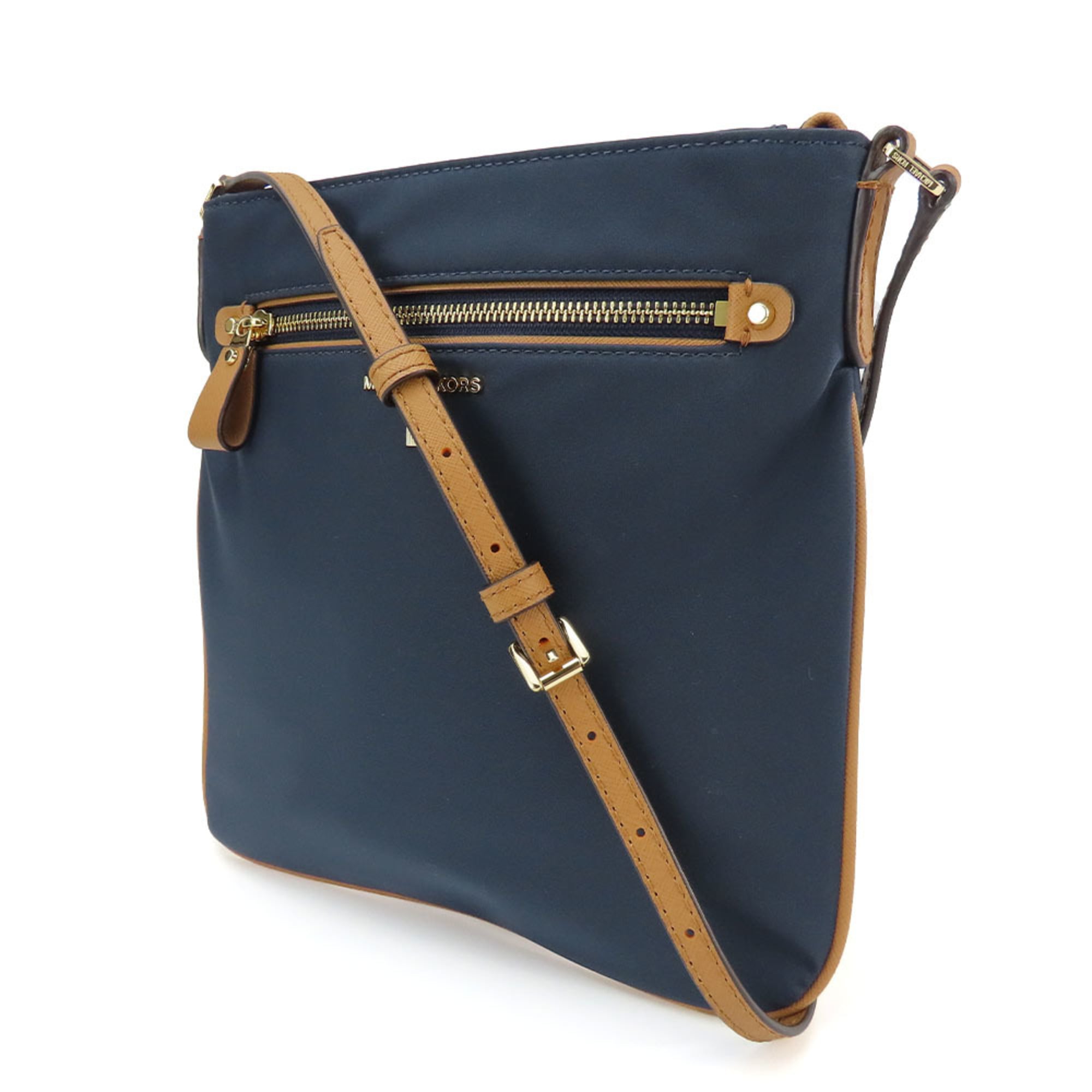 Michael Kors Brown Navy Nylon Leather Shoulder Bag (Pre-Owned)