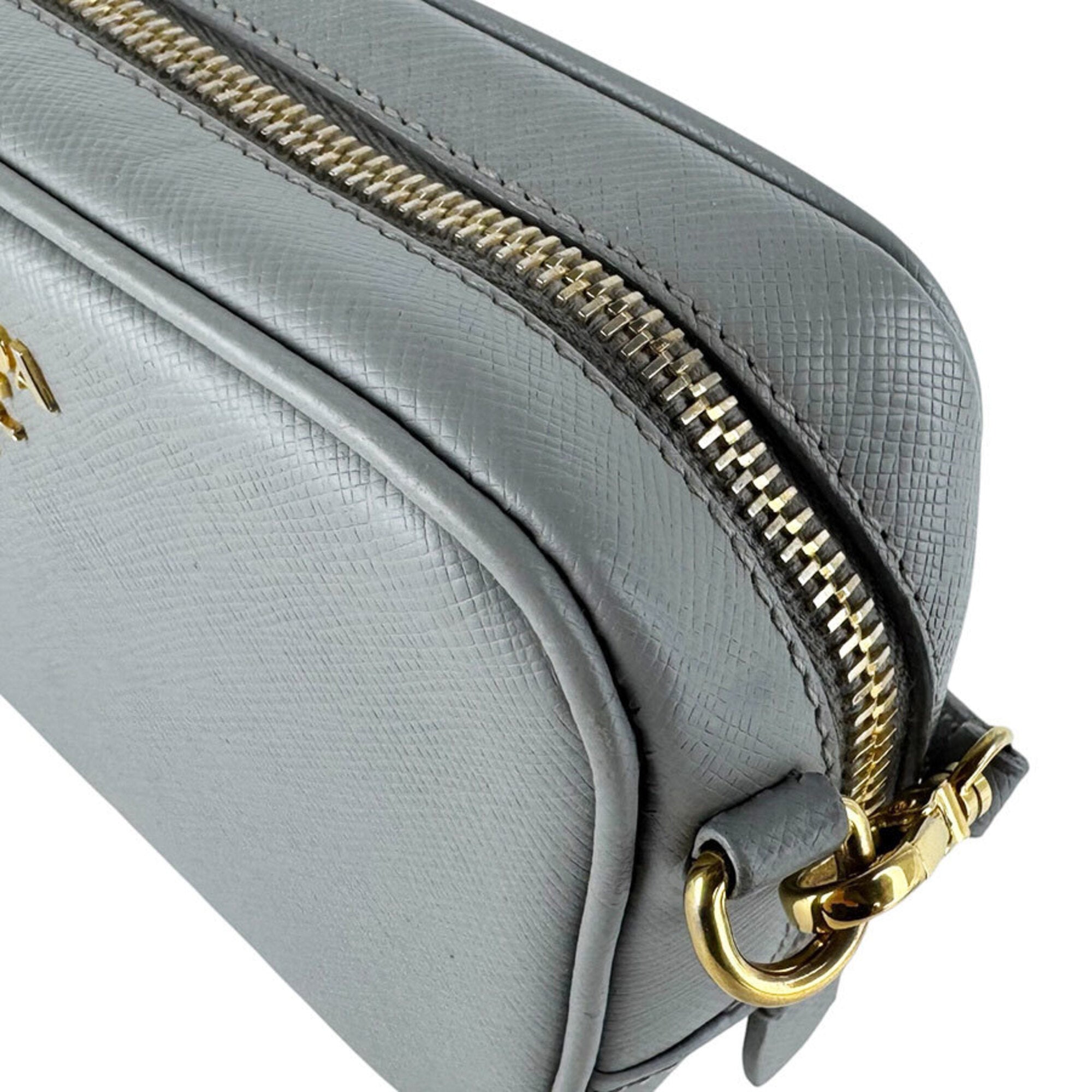 Prada Gray Leather Shoulder Bag (Pre-Owned)