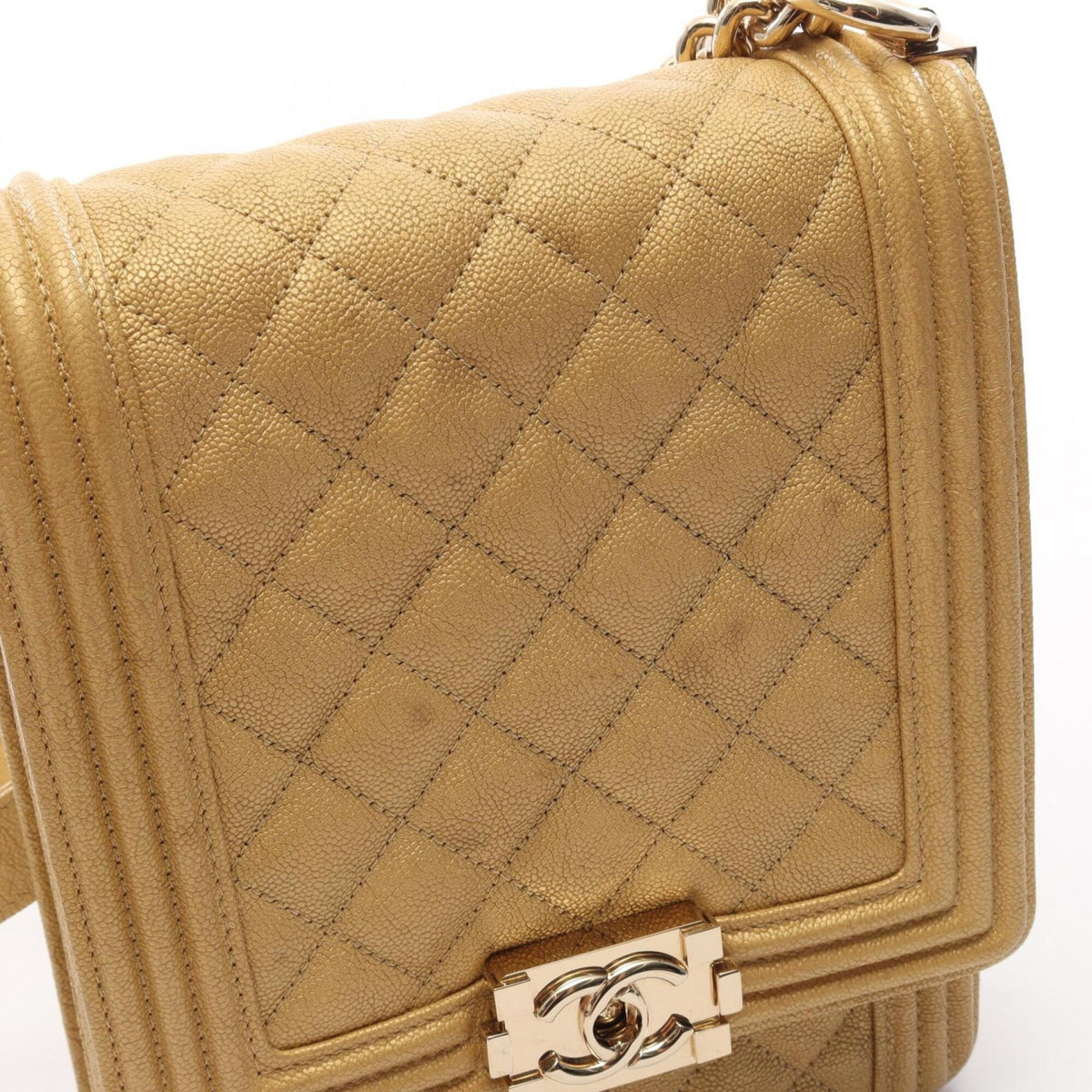 Chanel Gold Grained Calfskin Handbag Shoulder Bag (Pre-Owned)