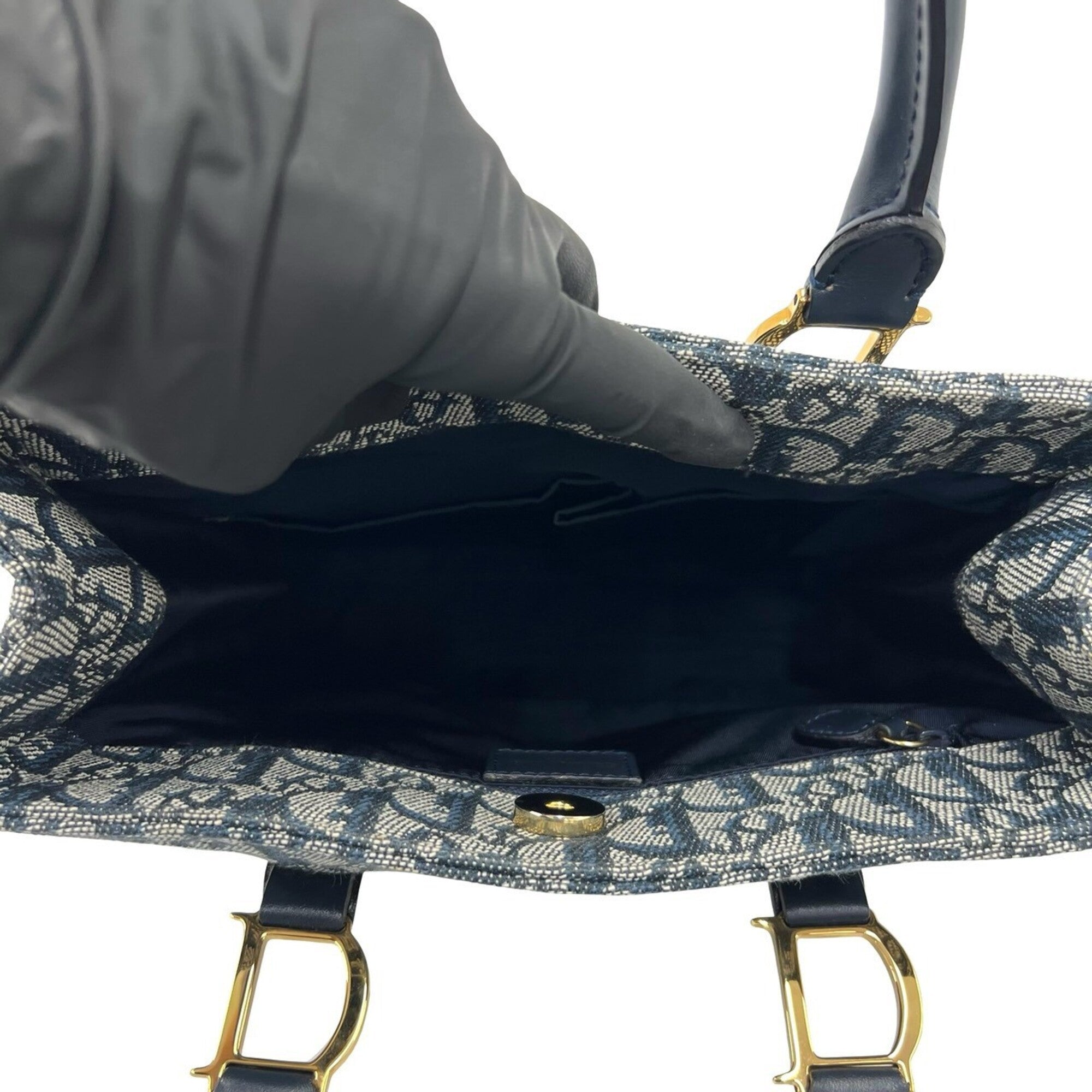 Christian Dior Navy Canvas Leather Handbag Tote Bag (Pre-Owned)