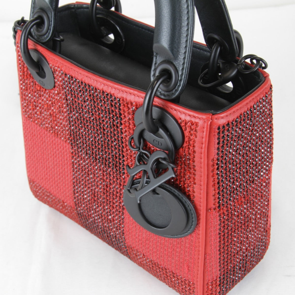 Christian Dior Red Color Rhinestone Leather Shoulder Bag (Pre-Owned)