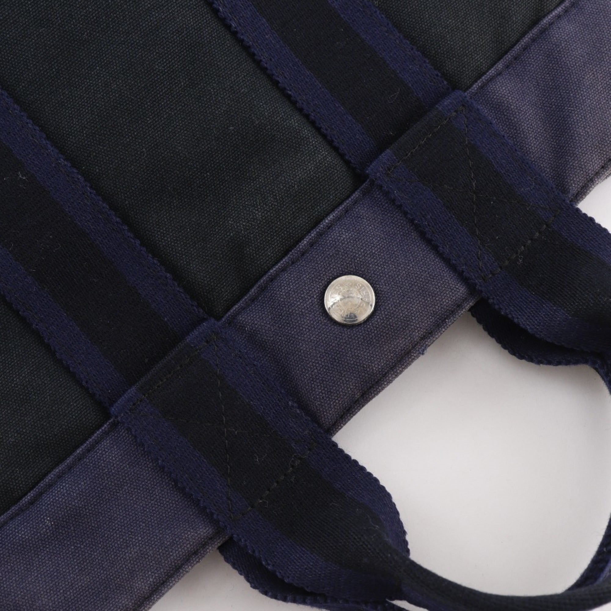 Hermes Black Navy Cotton Canvas Handbag (Pre-Owned)