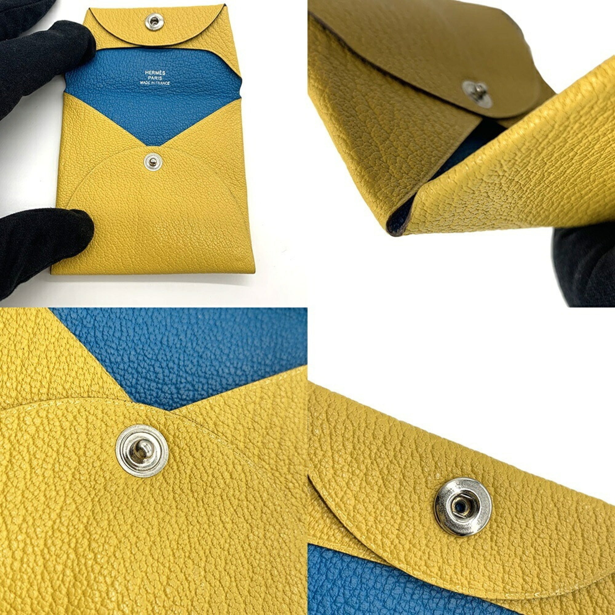 Hermes Bastia Bicolor Yellow Chevre Leather Coin Purse/Coin Case (Pre-Owned)