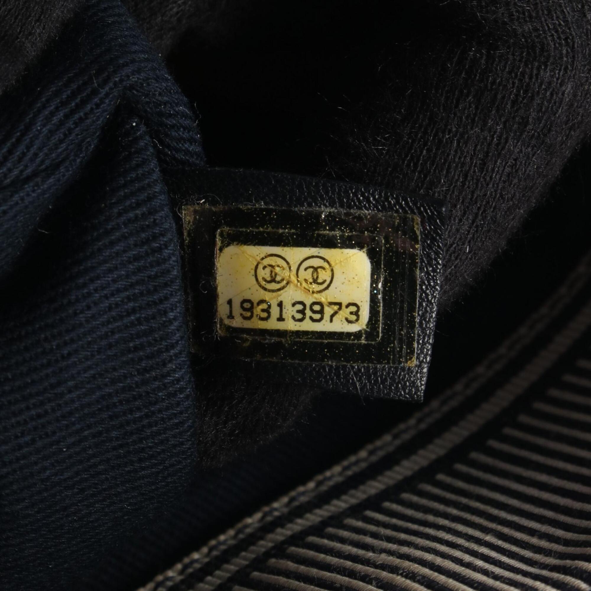 Chanel Brown Navy Denim Leather Handbag Tote Bag (Pre-Owned)