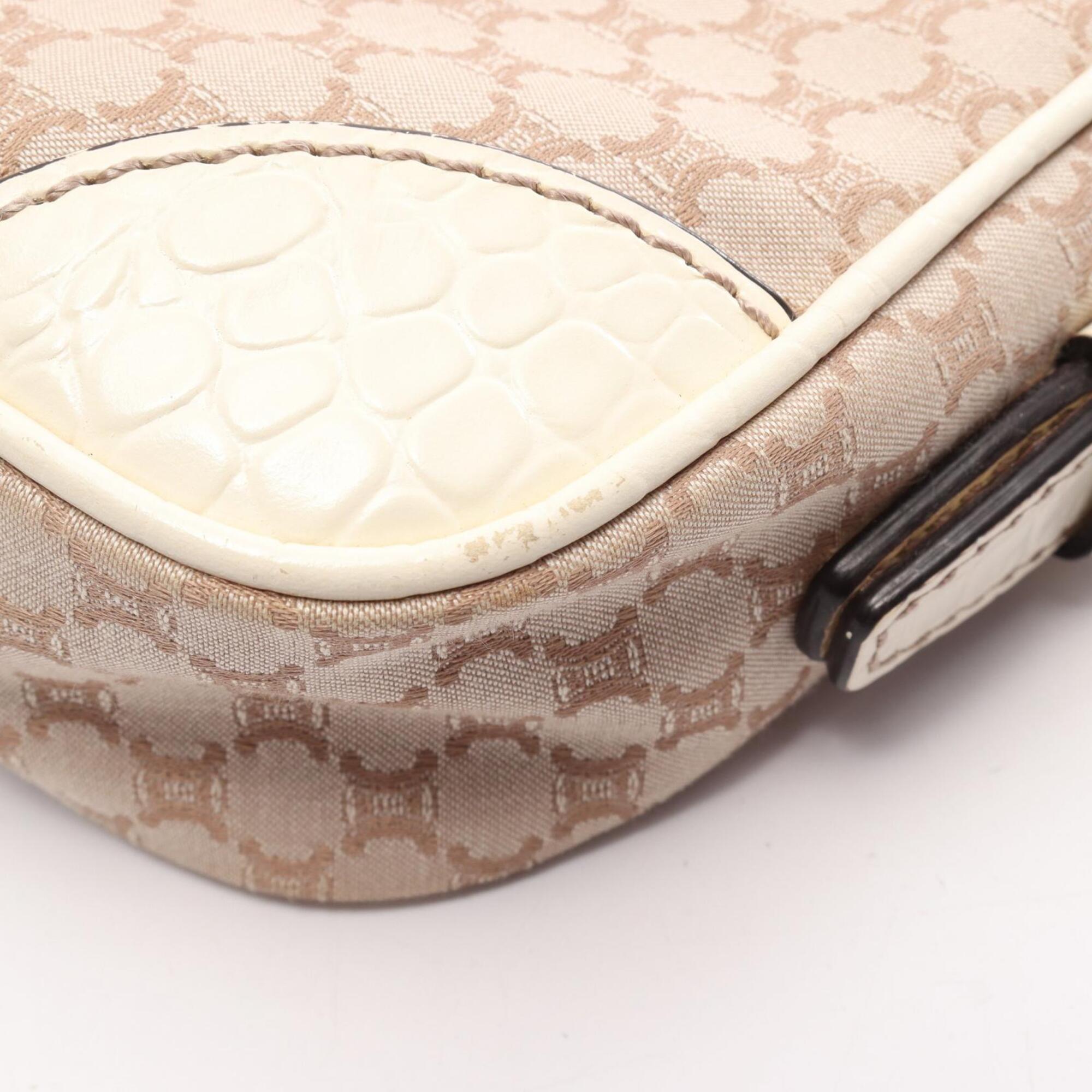 Celine Beige Ivory Canvas Leather Handbag Shoulder Bag (Pre-Owned)