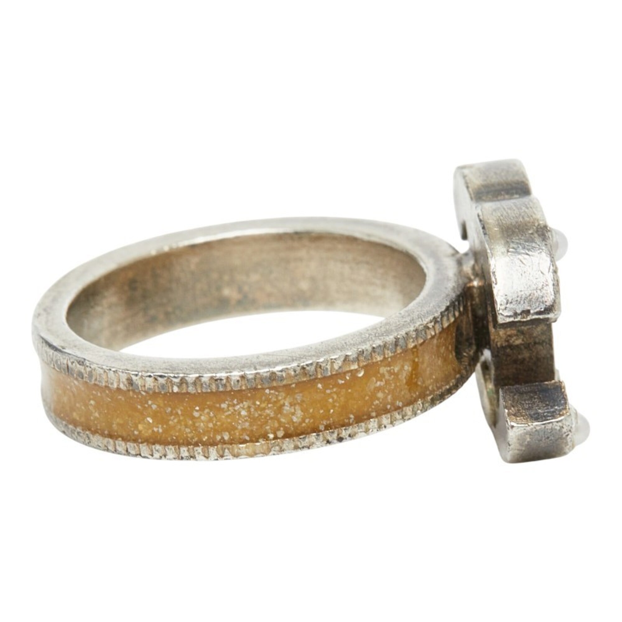 Chanel Silver White Metal Rhinestone Band Ring (Pre-Owned)