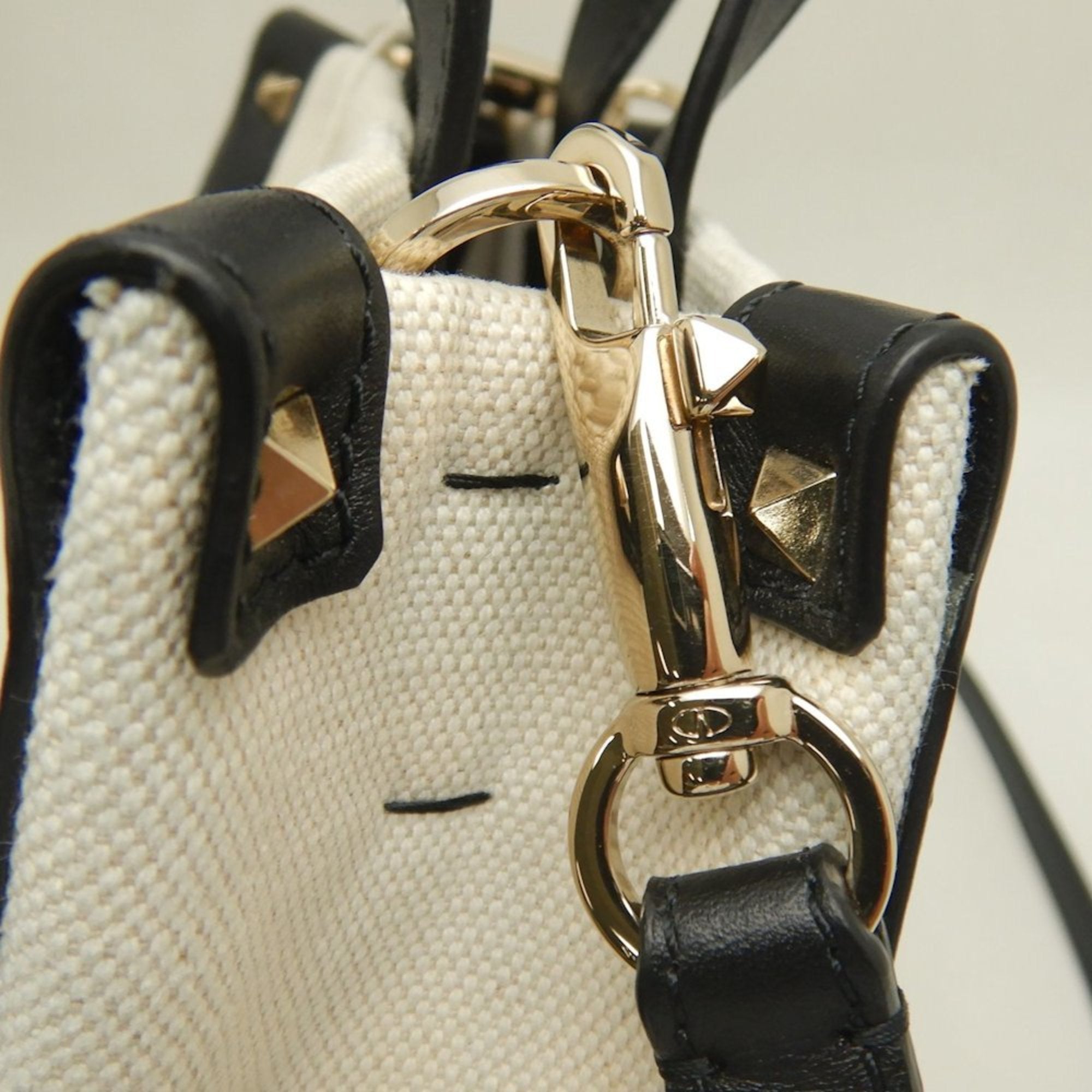 Valentino Garavani Black White Canvas Leather Tote Bag (Pre-Owned)