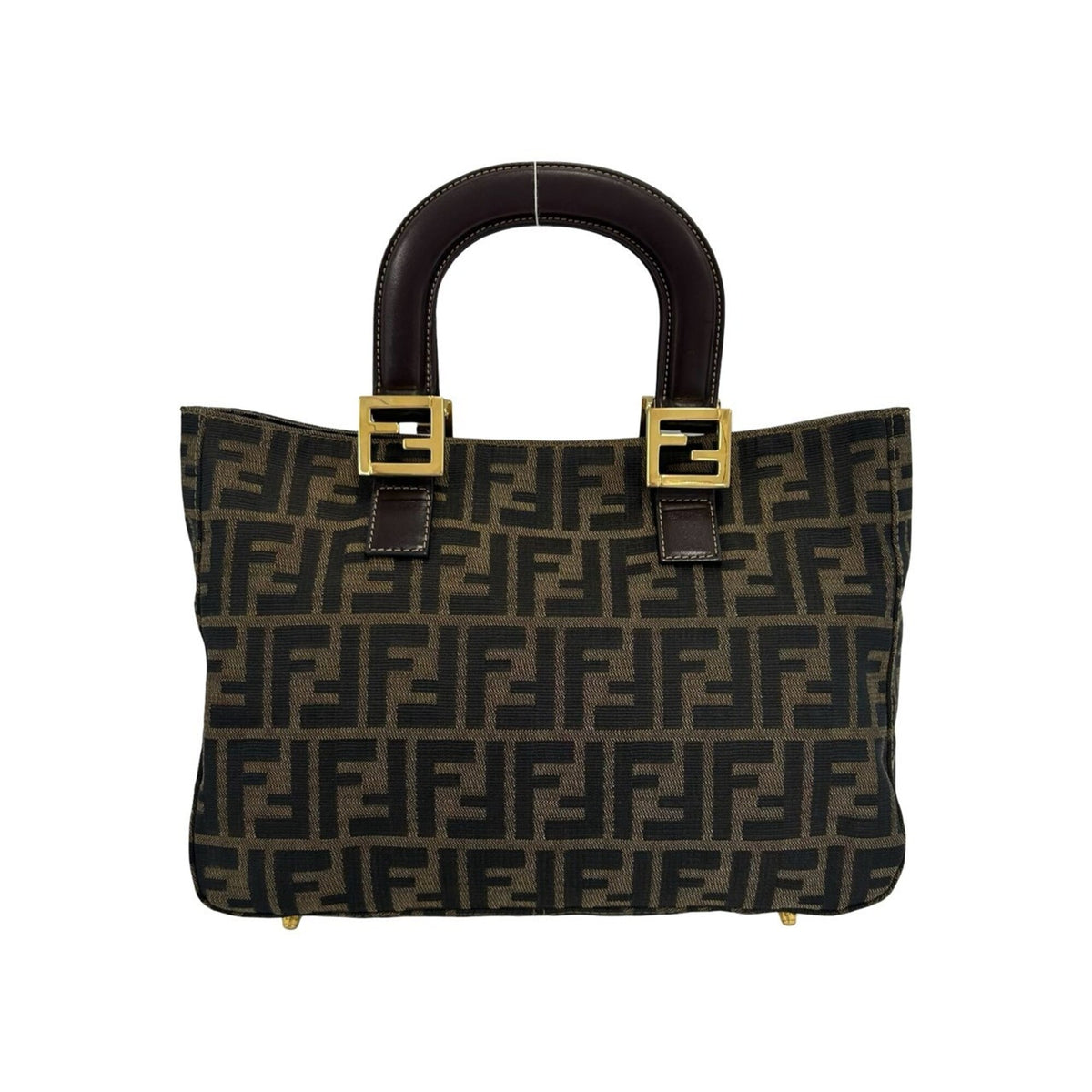 Fendi Black Brown Canvas Leather Handbag Tote Bag (Pre-Owned)