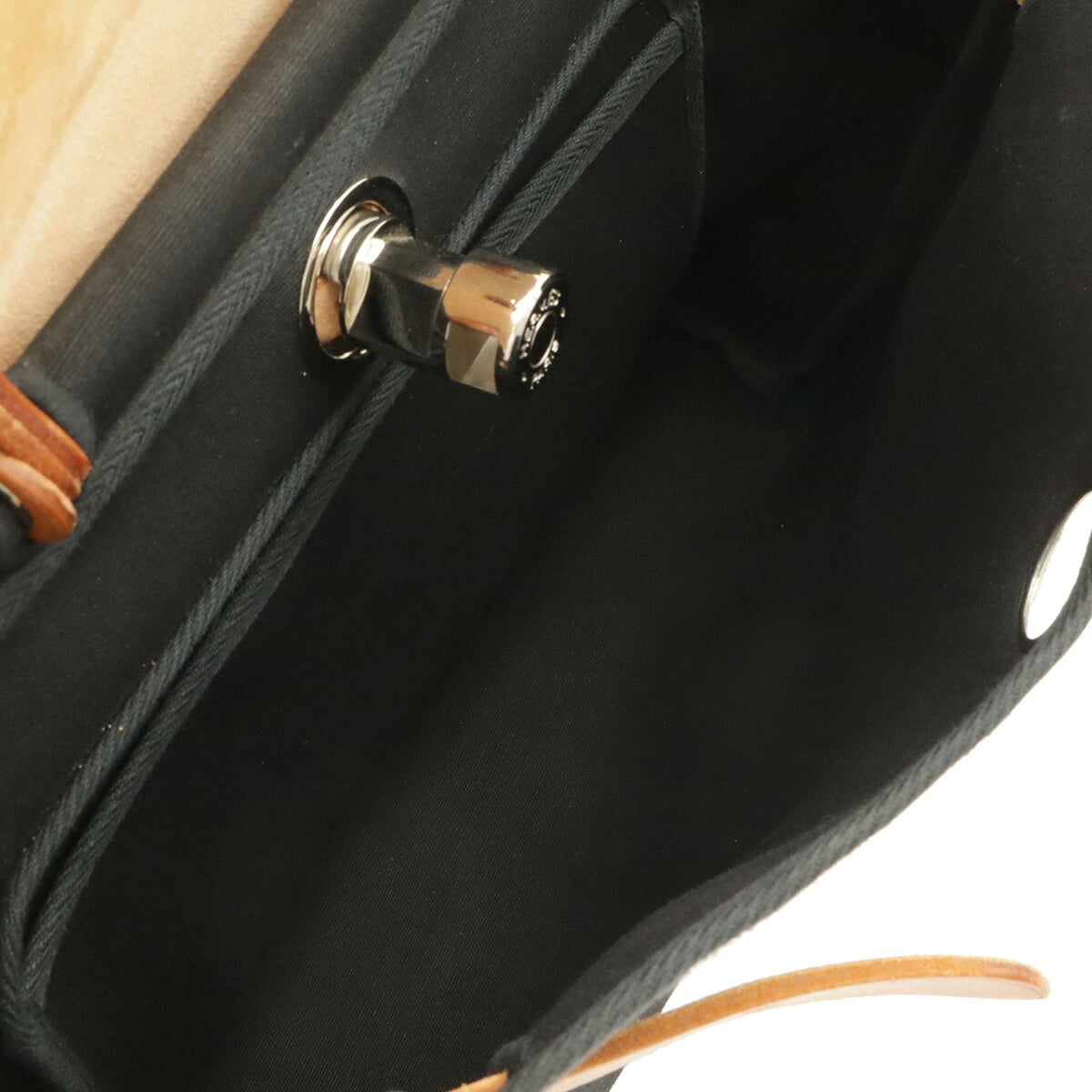 Hermes Her Bag Black Brown Light Brown Toile Officier Leather Handbag Shoulder Bag (Pre-Owned)