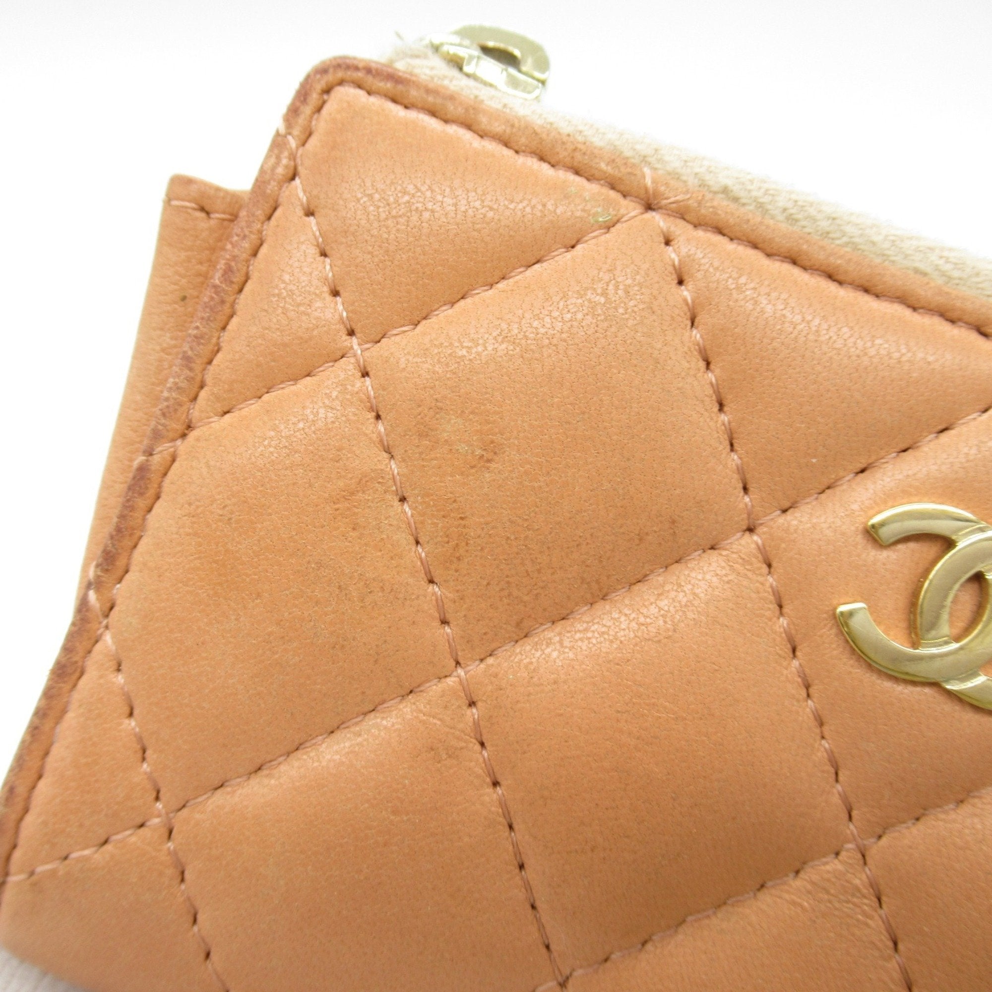 Chanel Pink Pink Beige Leather Coin Purse/Coin Case (Pre-Owned)
