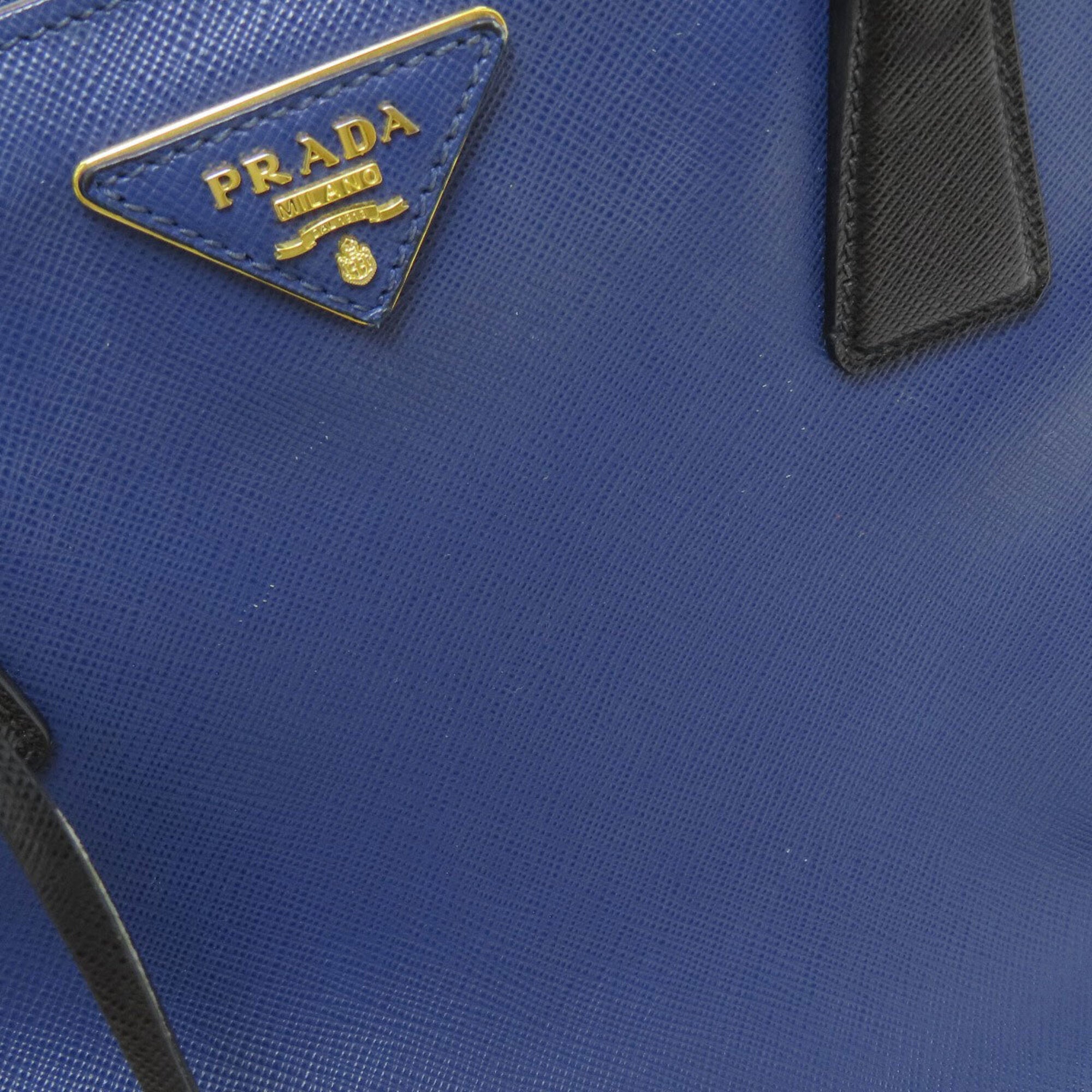 Prada Saffiano Black Blue Saffiano Tote Bag (Pre-Owned)
