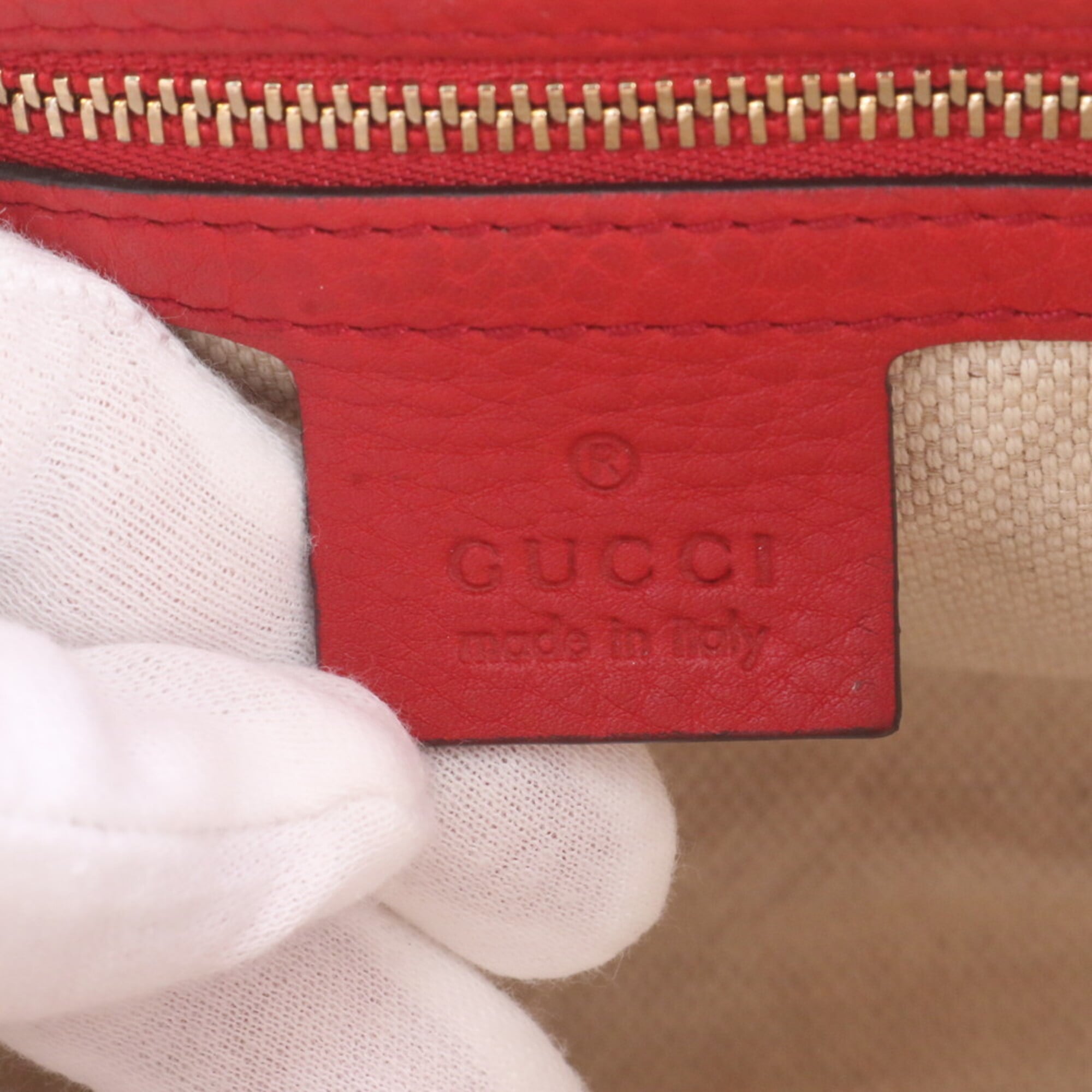 Gucci Red Color Leather Handbag Shoulder Bag Tote Bag (Pre-Owned)